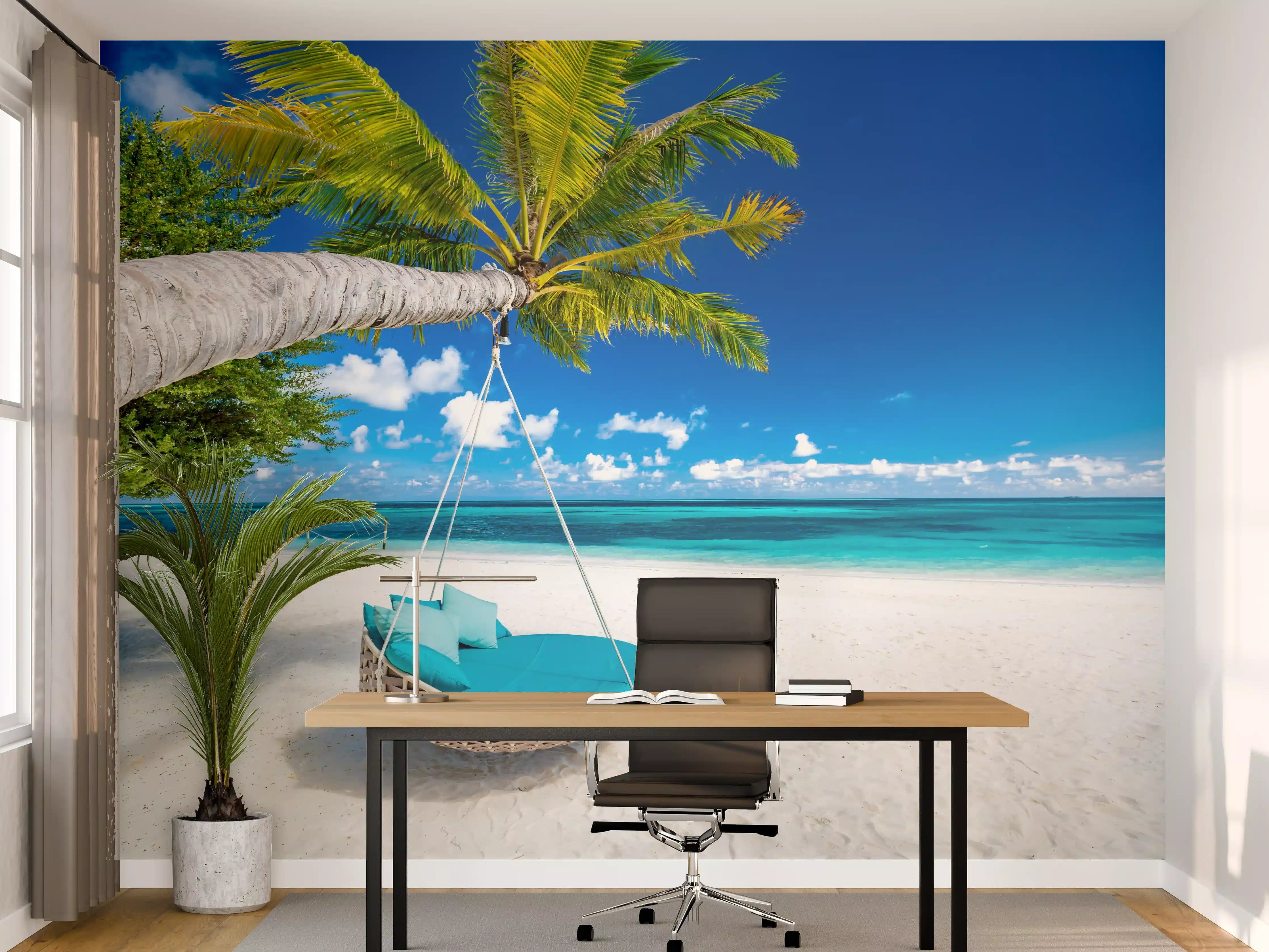 Büro Wandgestaltung - Tropischer Strand mit Hängebett