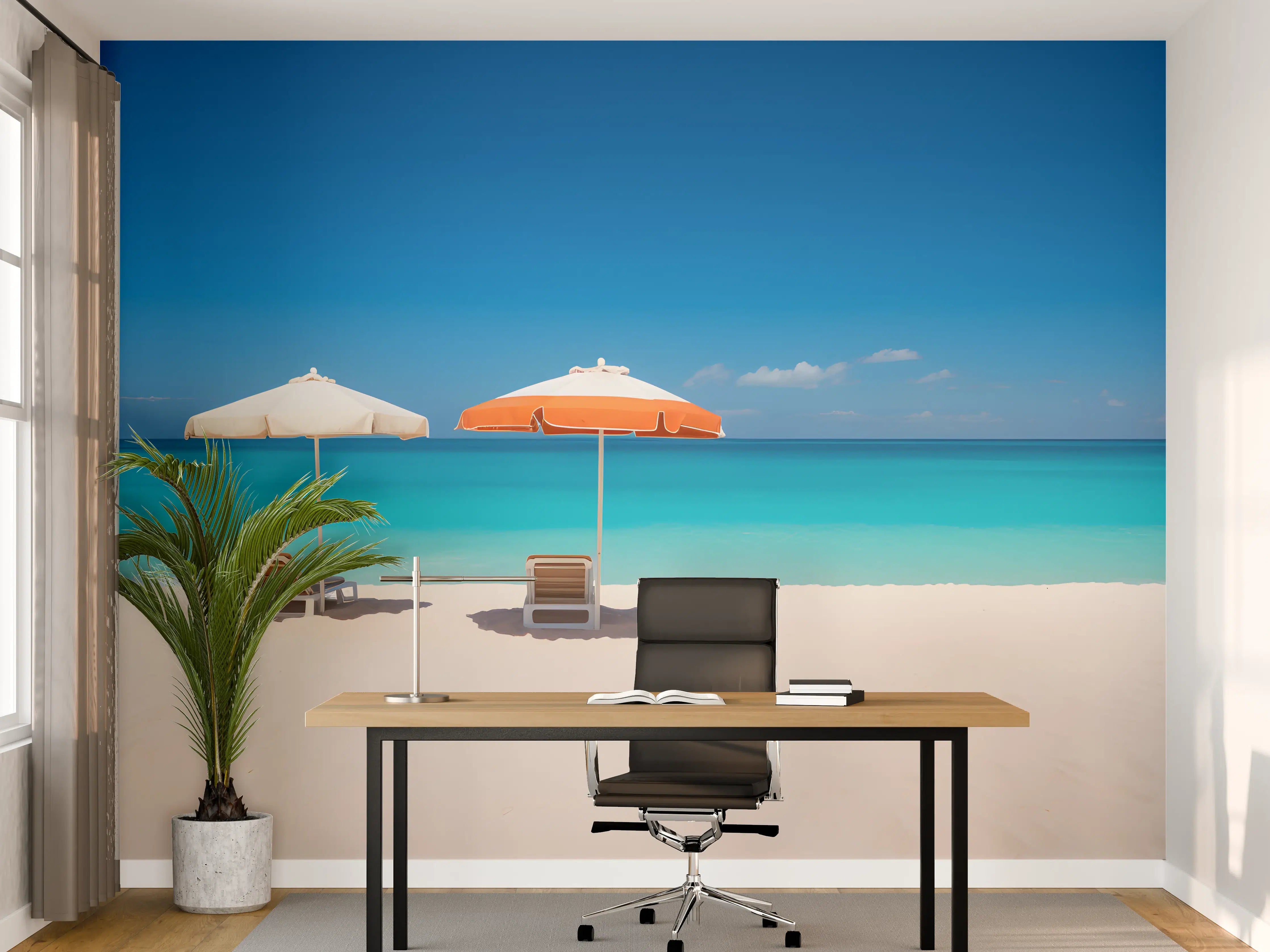 Büro Wandgestaltung - Tropischer Strand mit Sonnenschirmen