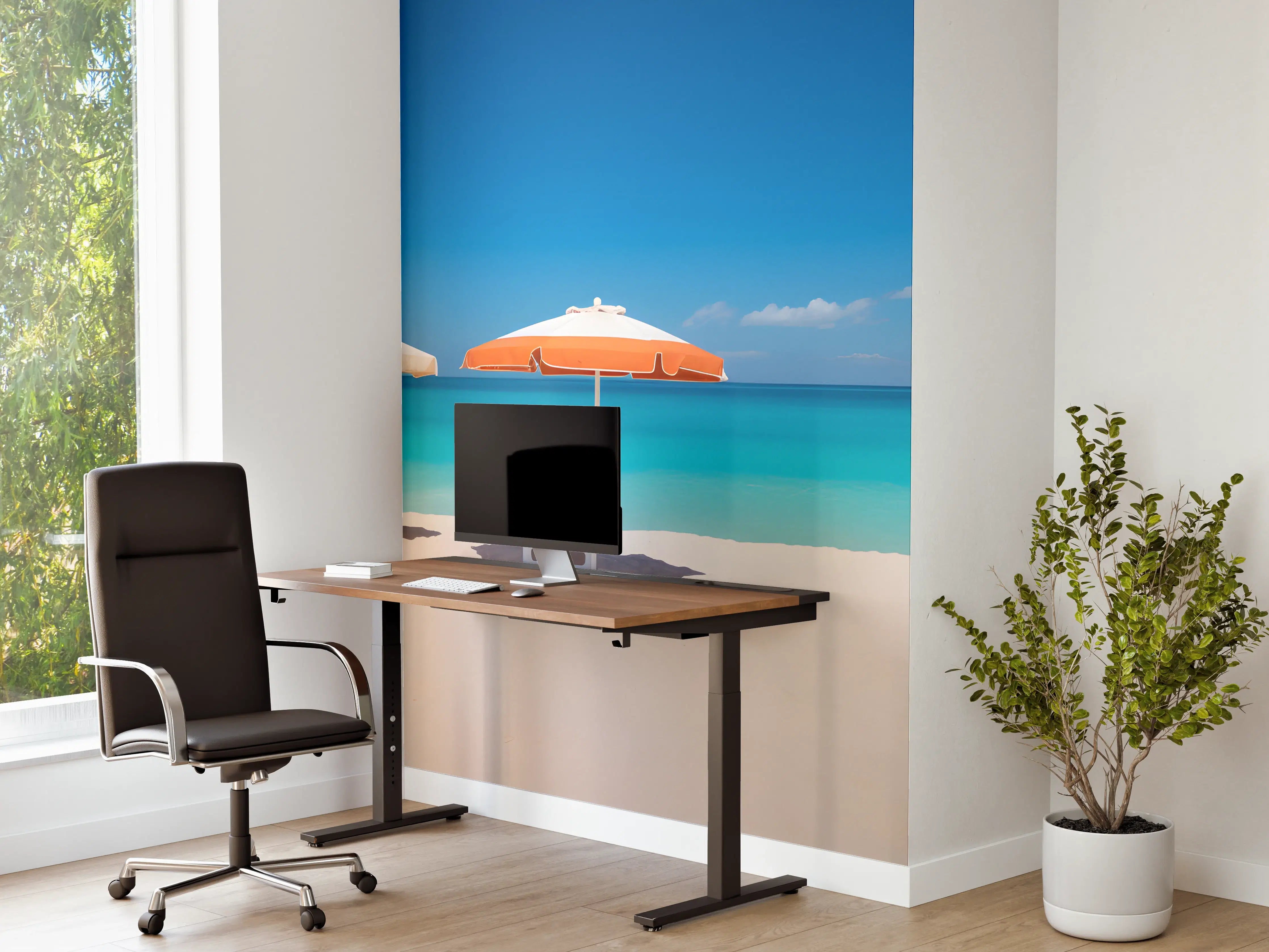 Büro Wandgestaltung - Tropischer Strand mit Sonnenschirmen
