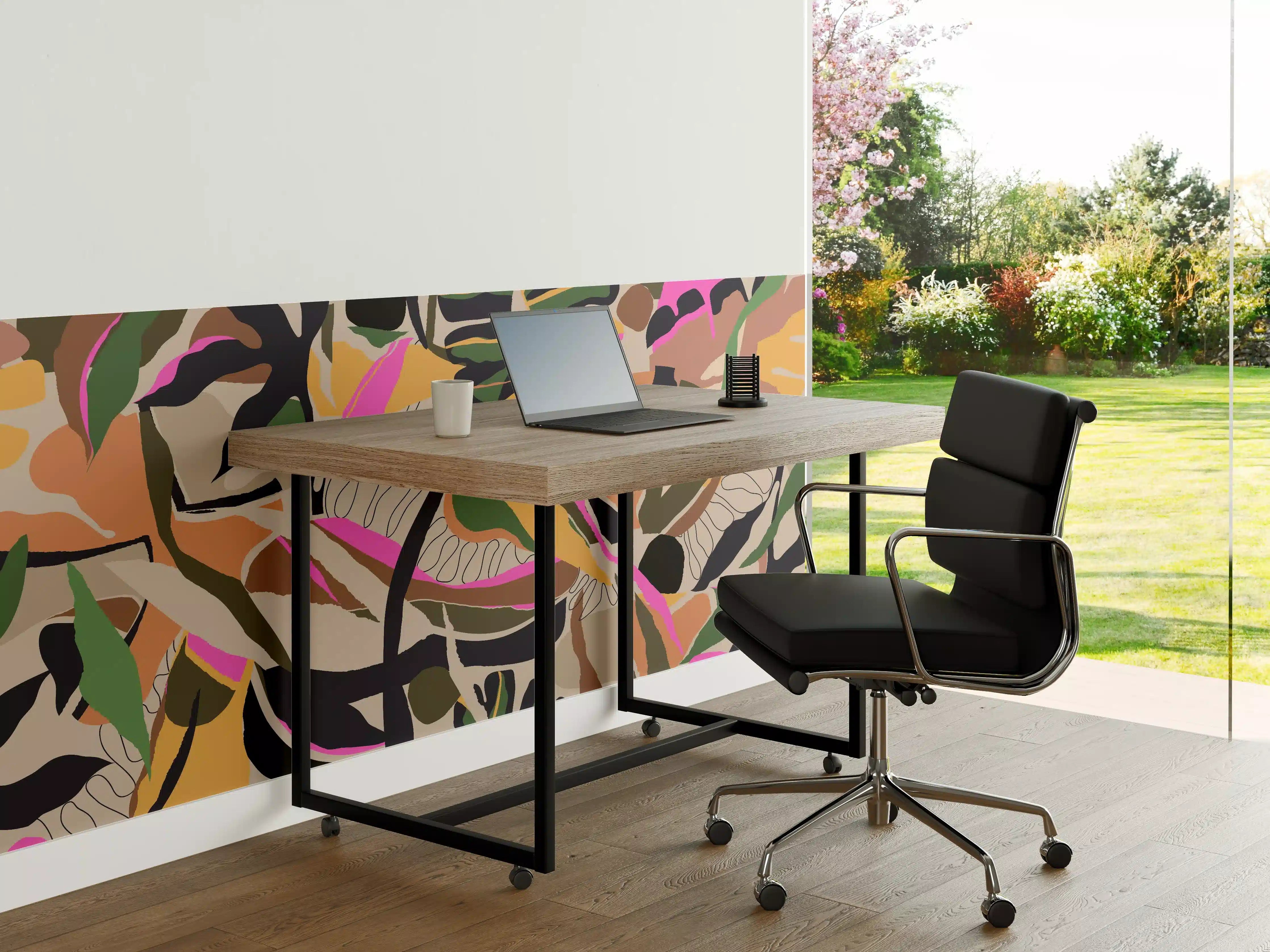 Büro Wandgestaltung - Tropisches Blattmuster Beige-Pink