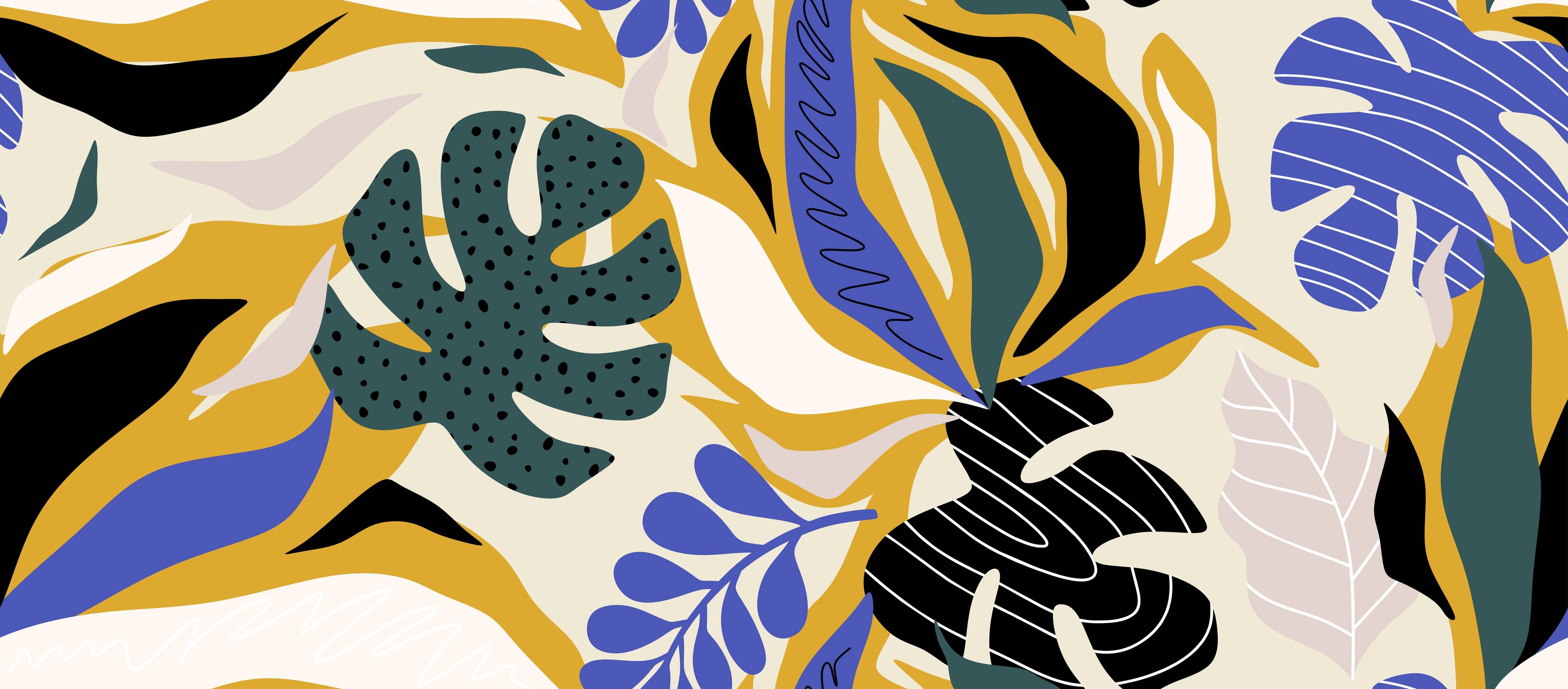 Büro Wandgestaltung-Tropisches Blattmuster Gelb-Blau