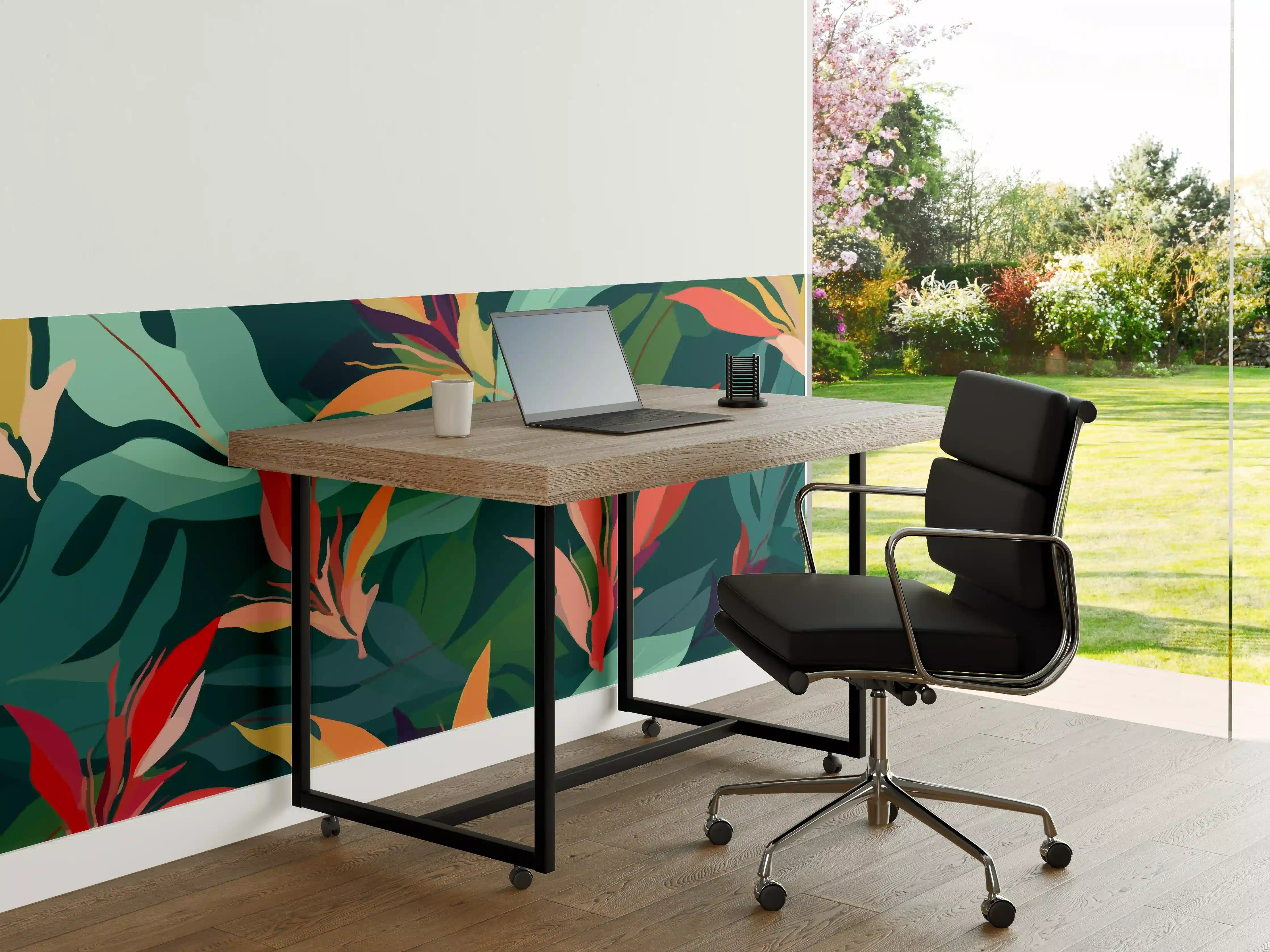 Büro Wandgestaltung - Tropisches Blütenblattmuster Grün-Türkis