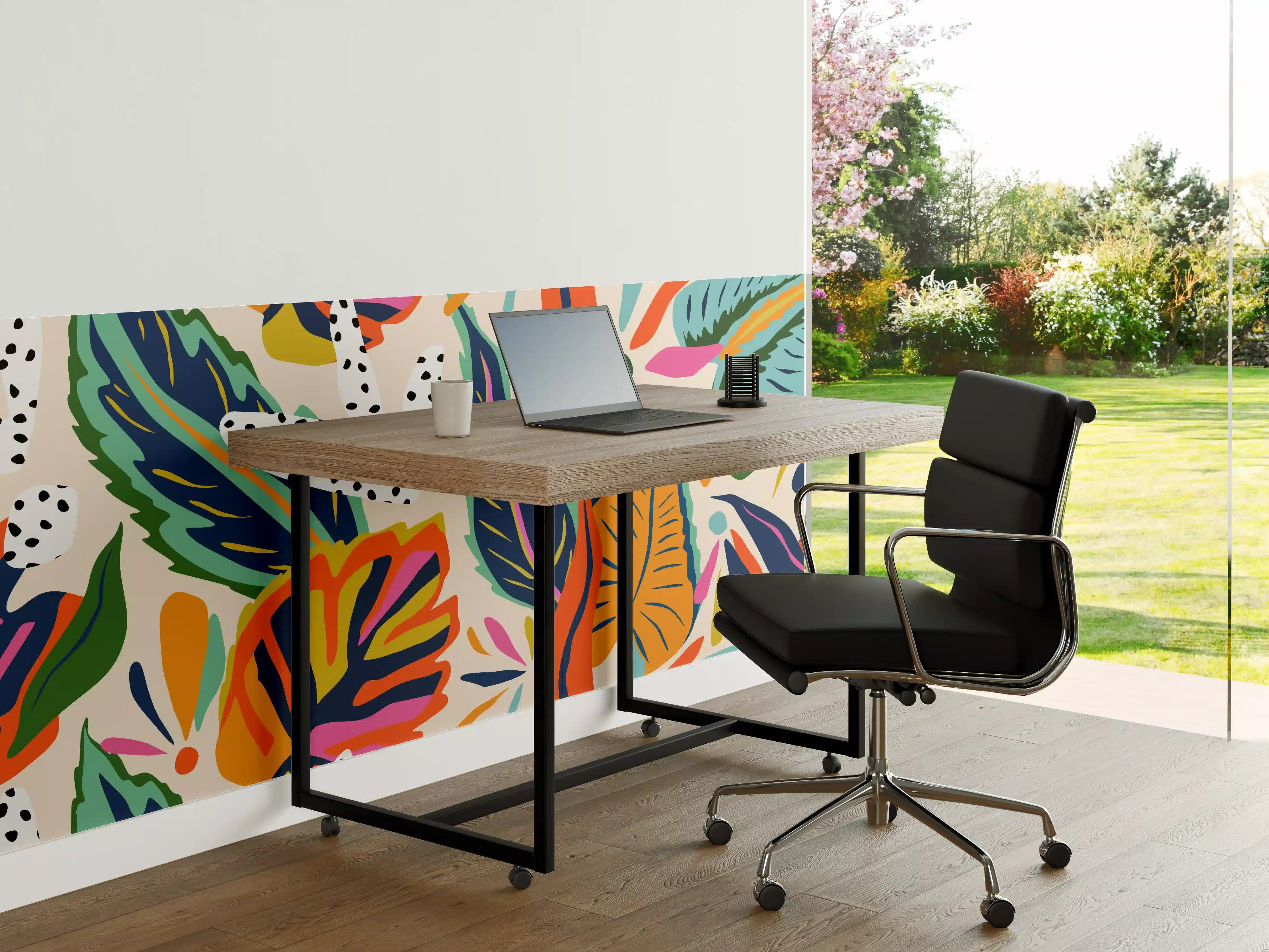Büro Wandgestaltung - Tropisches Blumenmuster Orange-Türkis