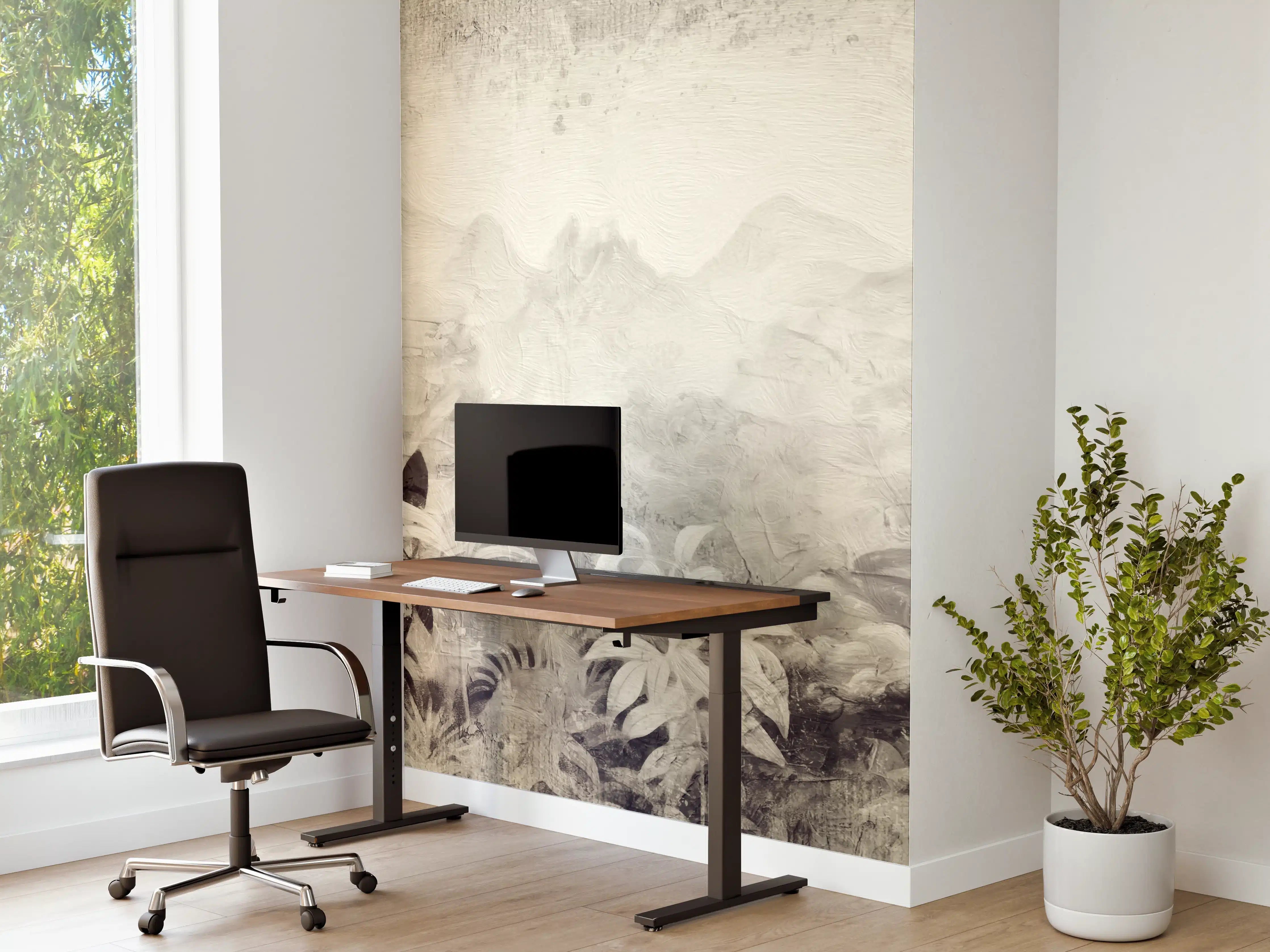 Büro Wandgestaltung - Tropisches Dschungelpanorama in Grauweiß