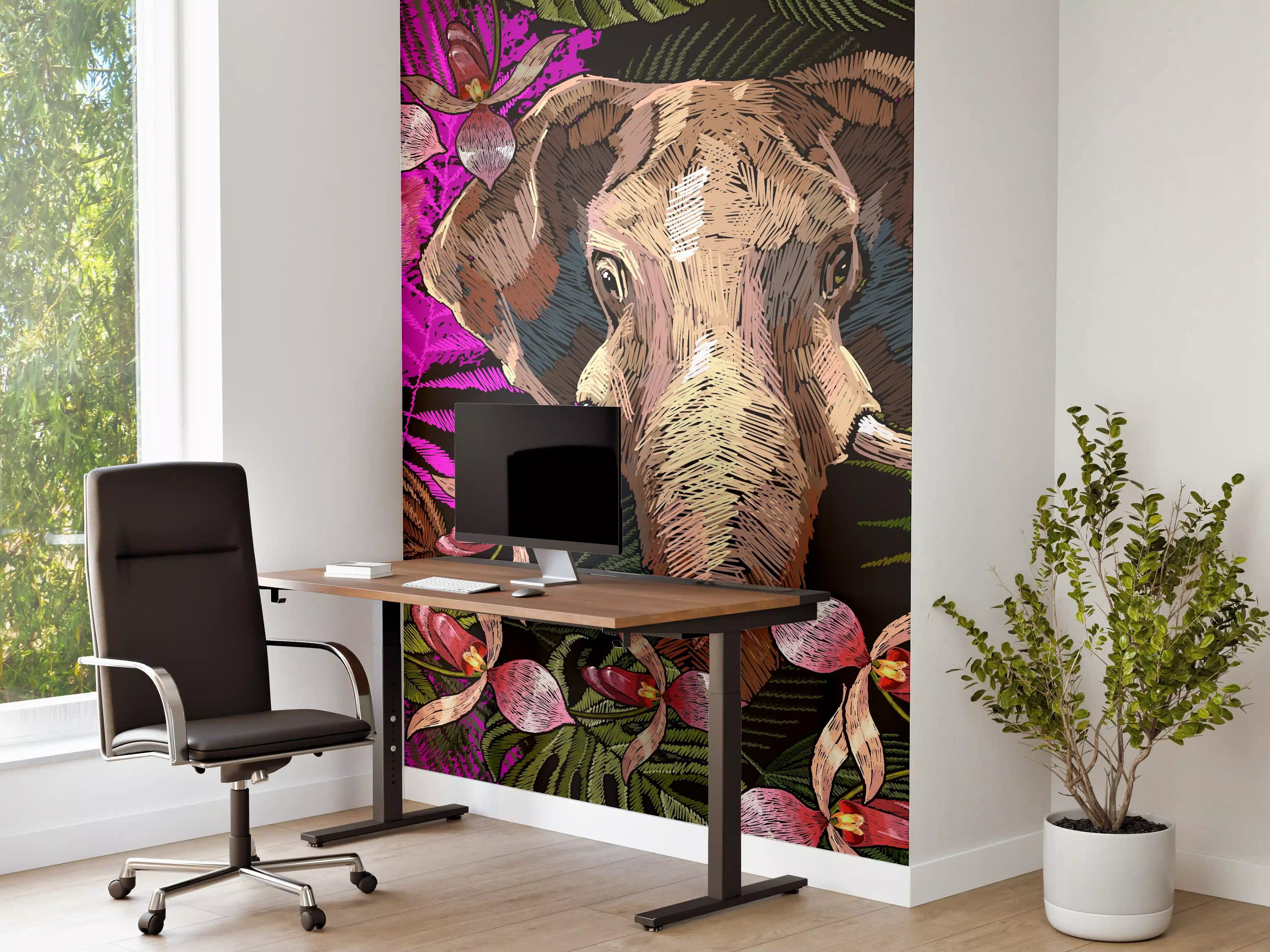 Büro Wandgestaltung - Tropisches Elefanten-Orchideen Muster