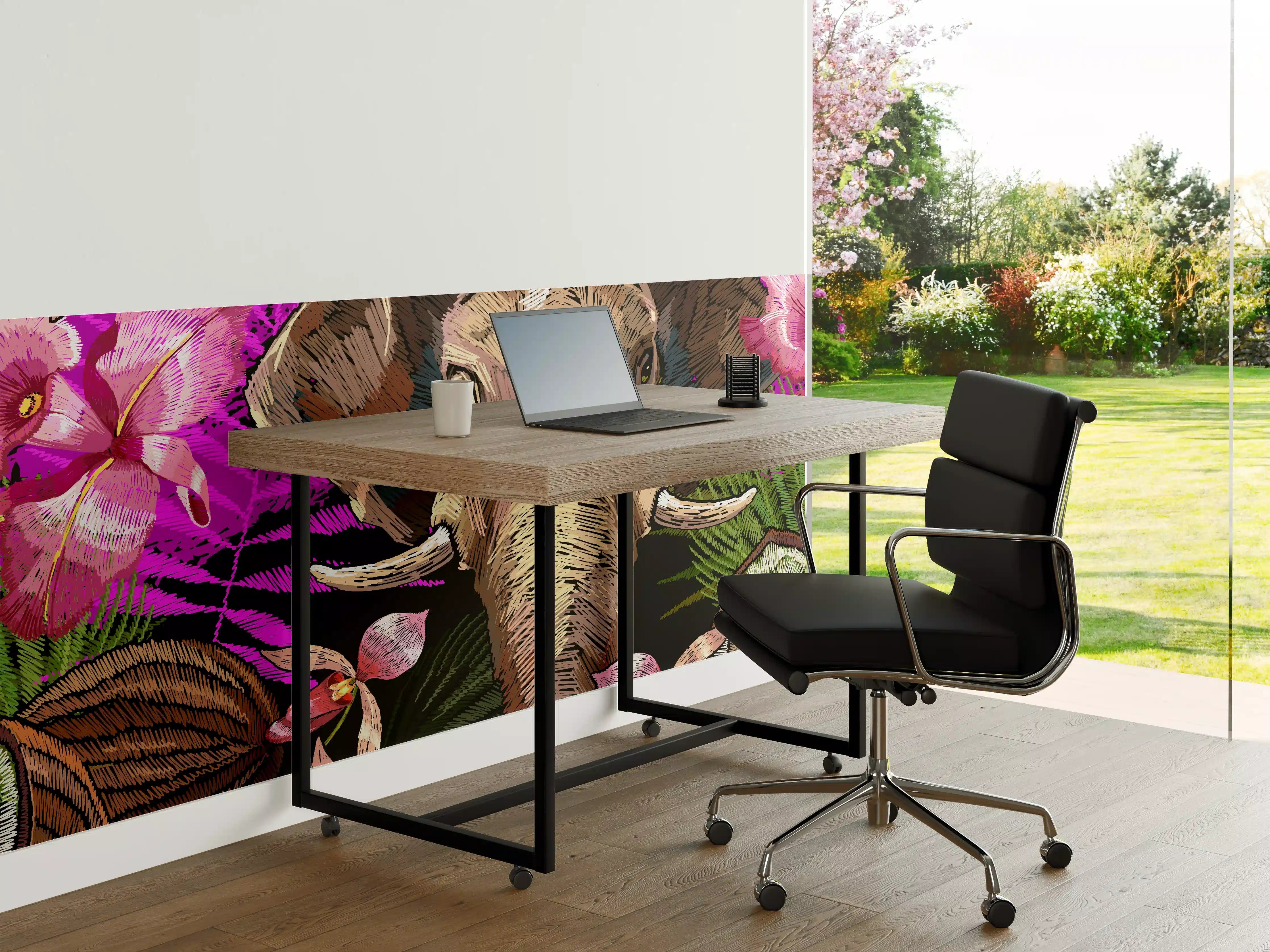 Büro Wandgestaltung - Tropisches Elefanten-Orchideen Muster