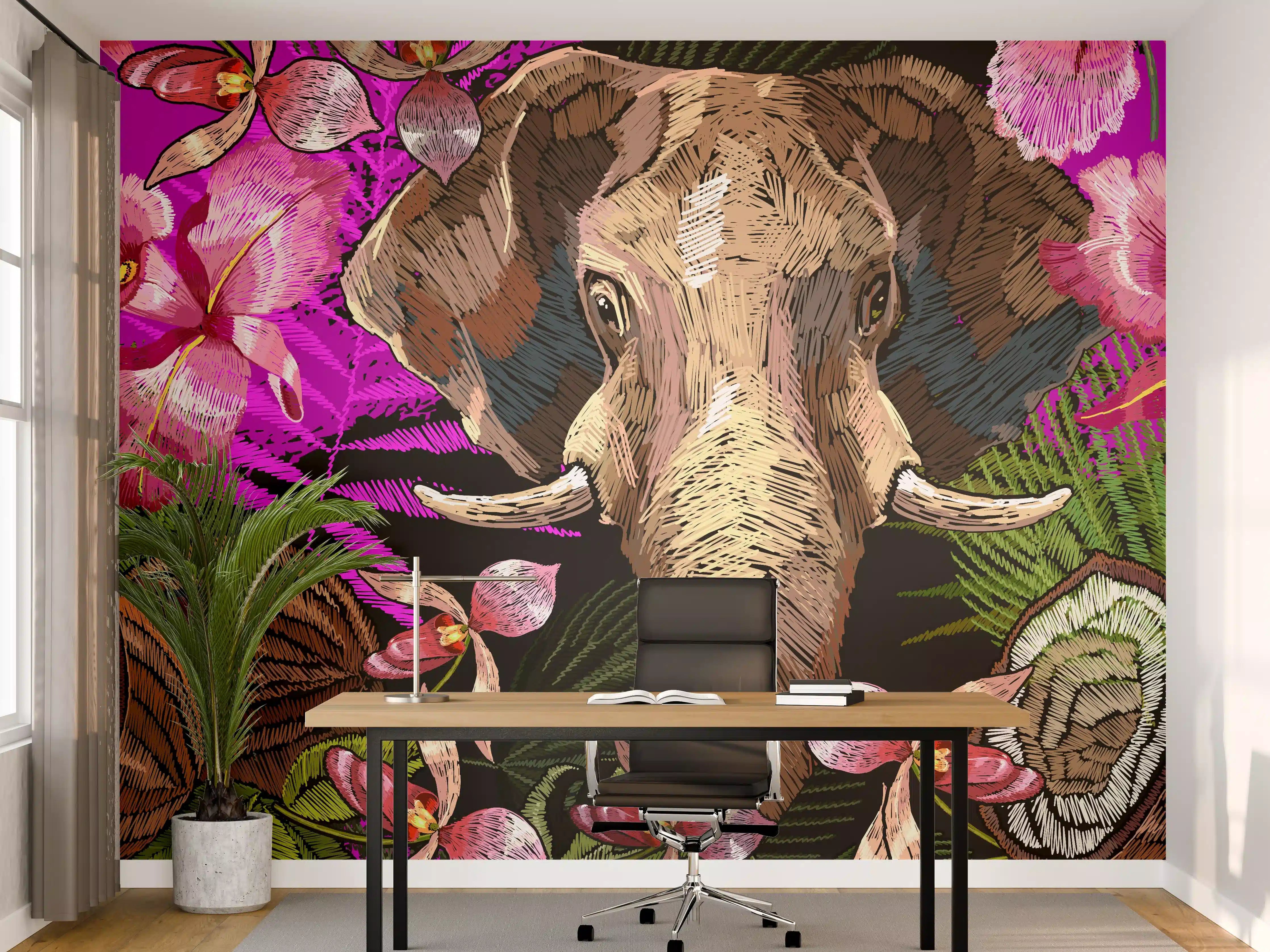 Büro Wandgestaltung - Tropisches Elefantenkopf-Muster