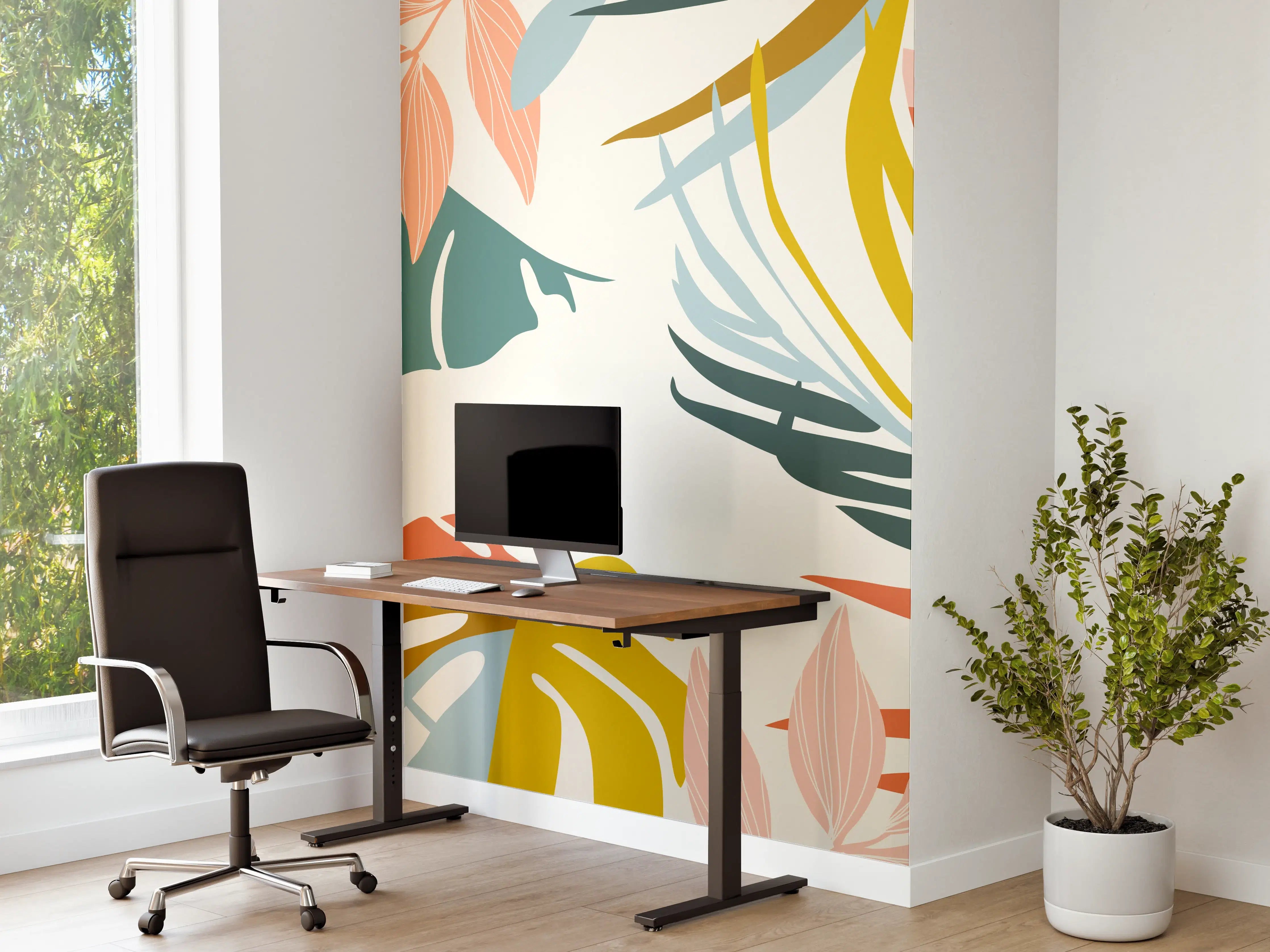 Büro Wandgestaltung - Tropisches Pflanzenmuster Pastell