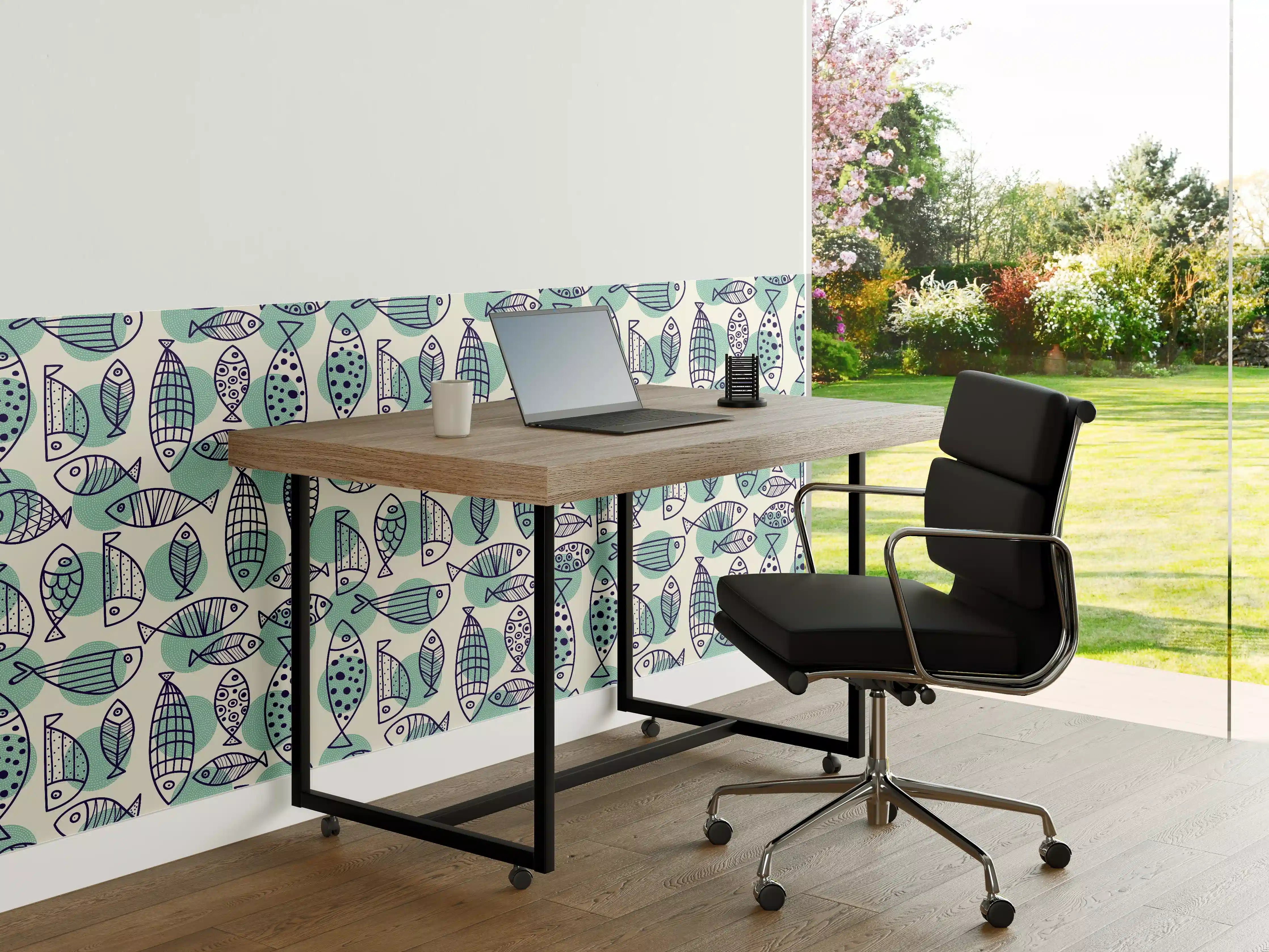 Büro Wandgestaltung - Türkis-Blau Fischmuster
