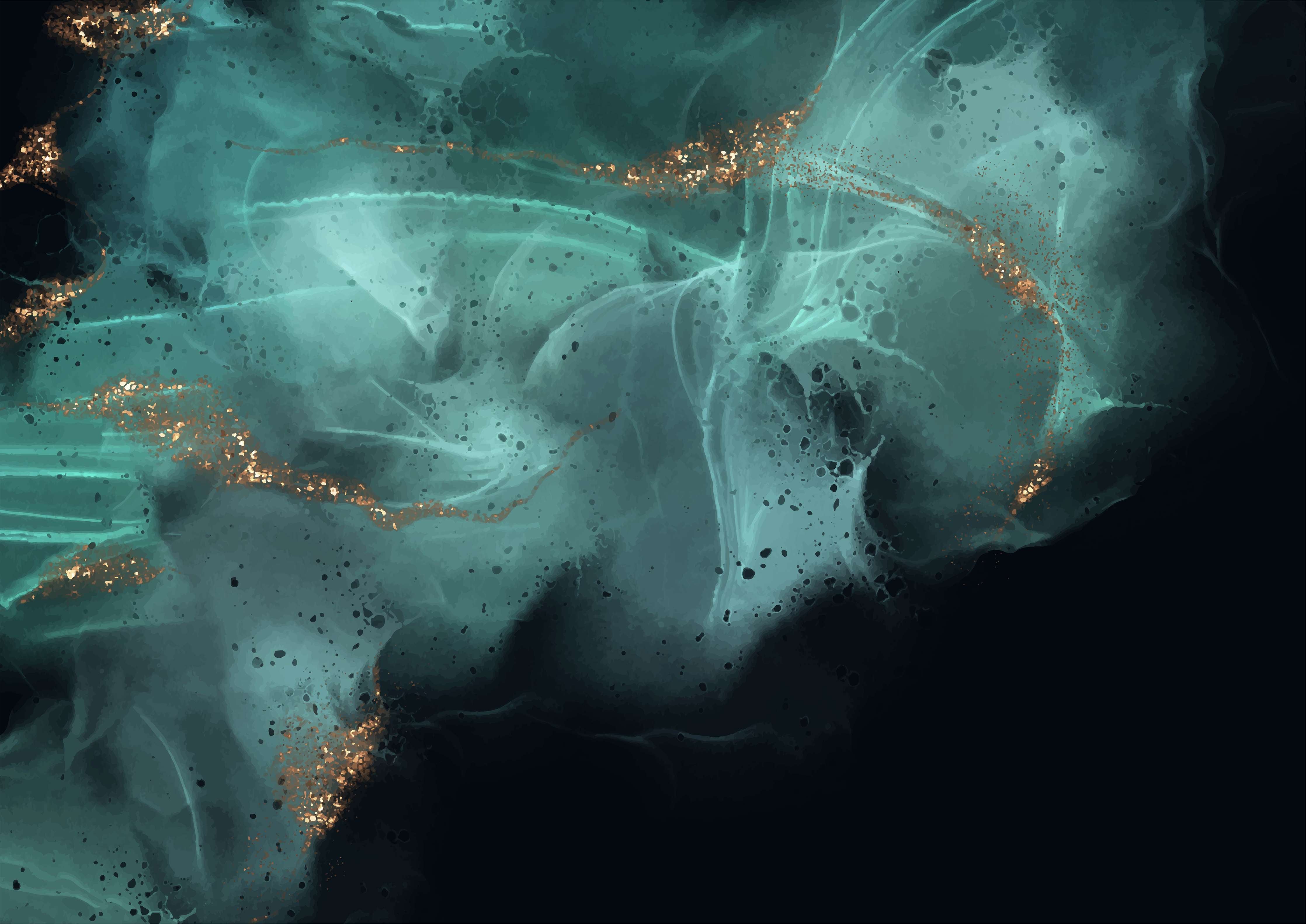 Büro Wandgestaltung-Türkis-Gold Alkoholtinte Design