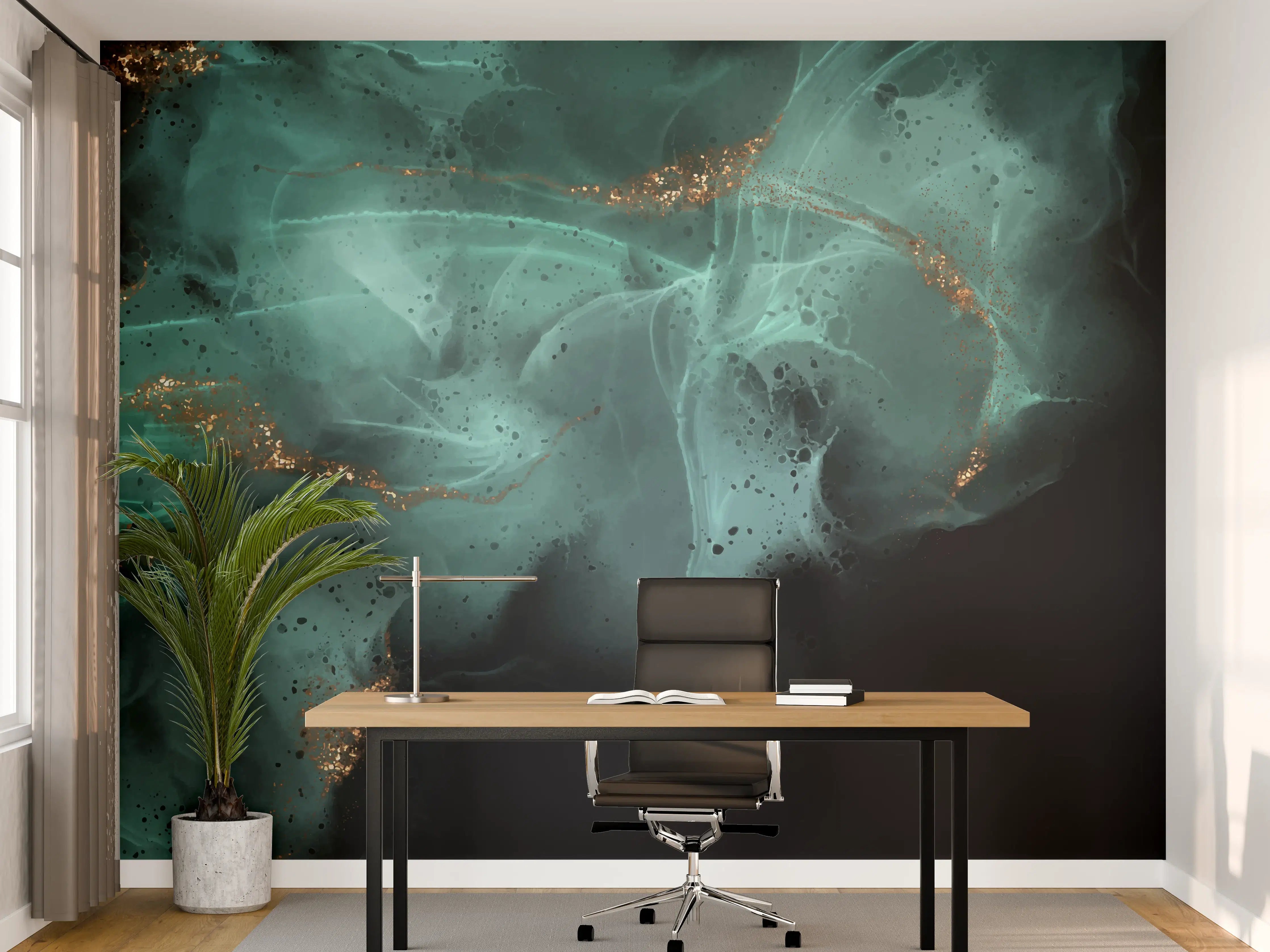 Büro Wandgestaltung - Türkis-Gold Alkoholtinte Design