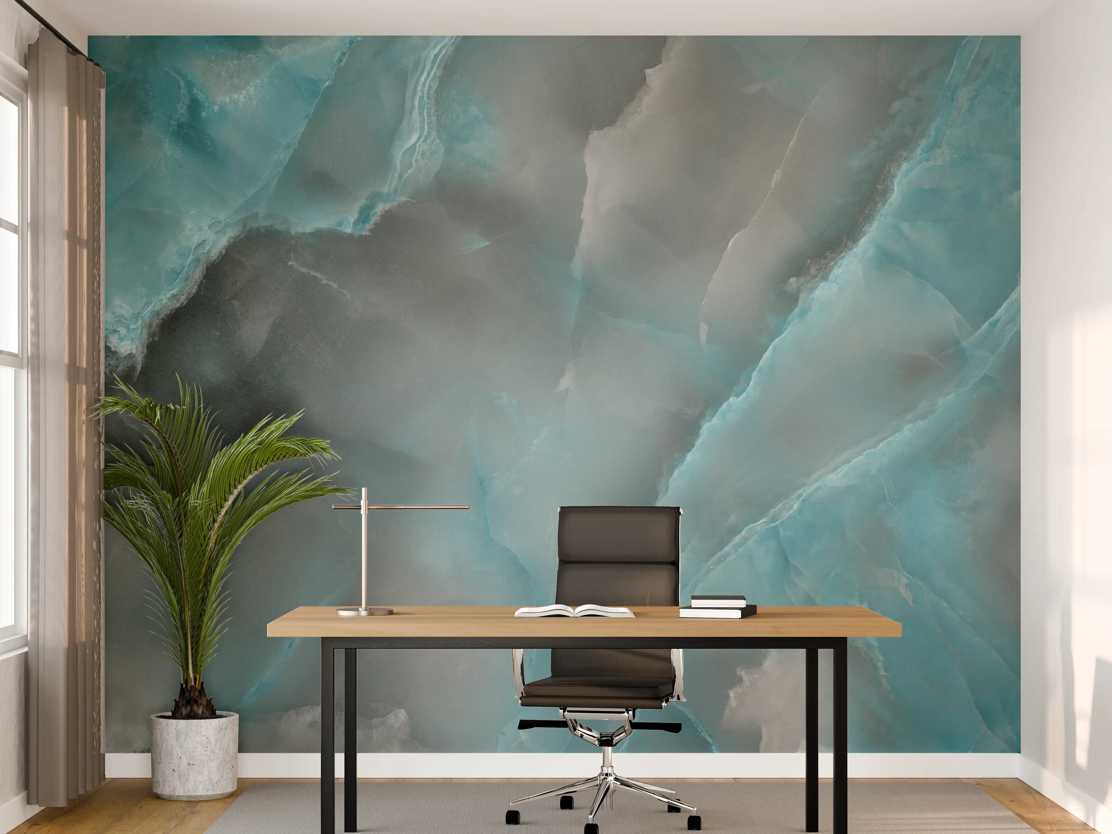 Büro Wandgestaltung - Türkis-Grau-Steinmuster