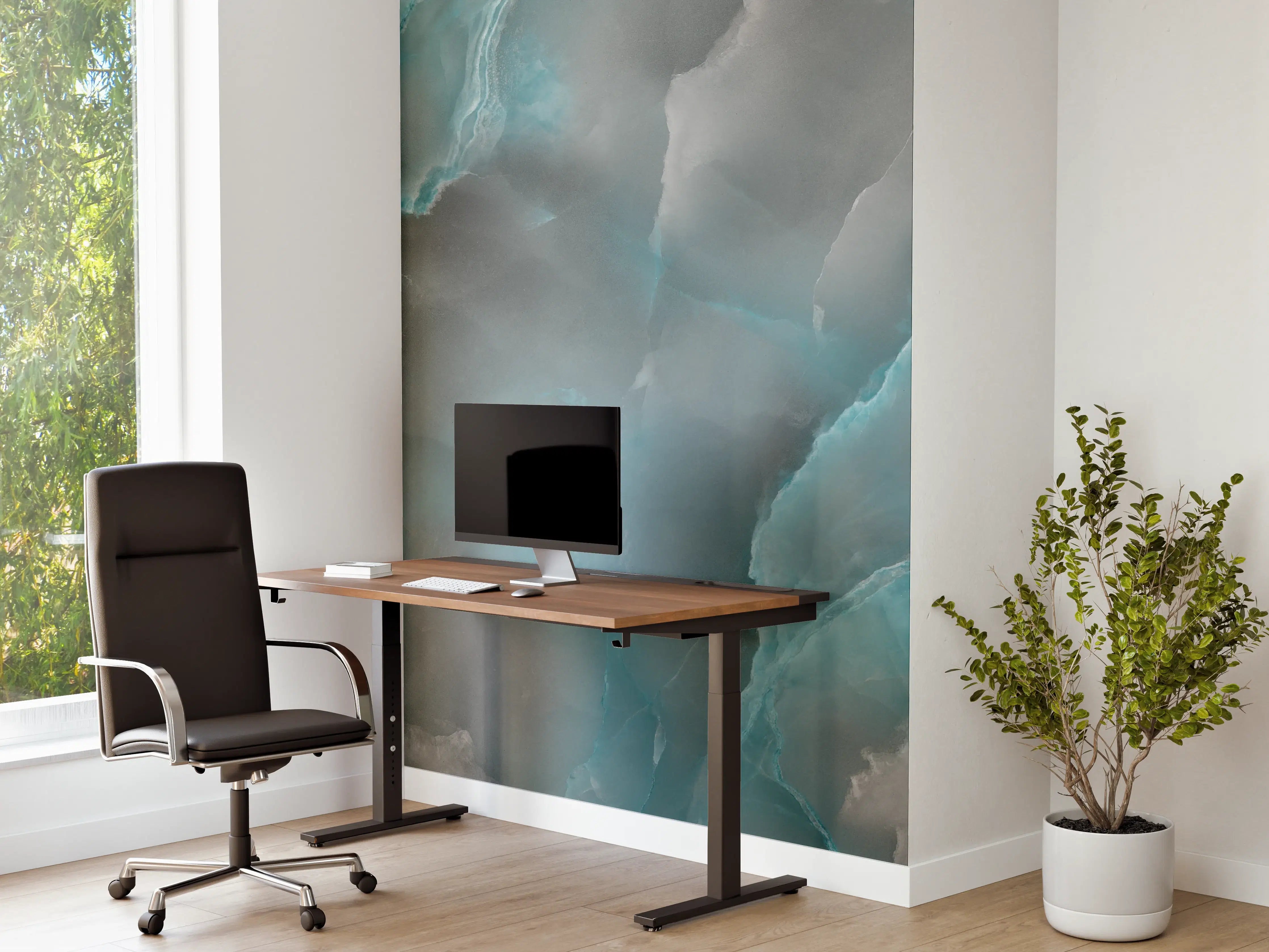 Büro Wandgestaltung - Türkis-Grau-Steinmuster