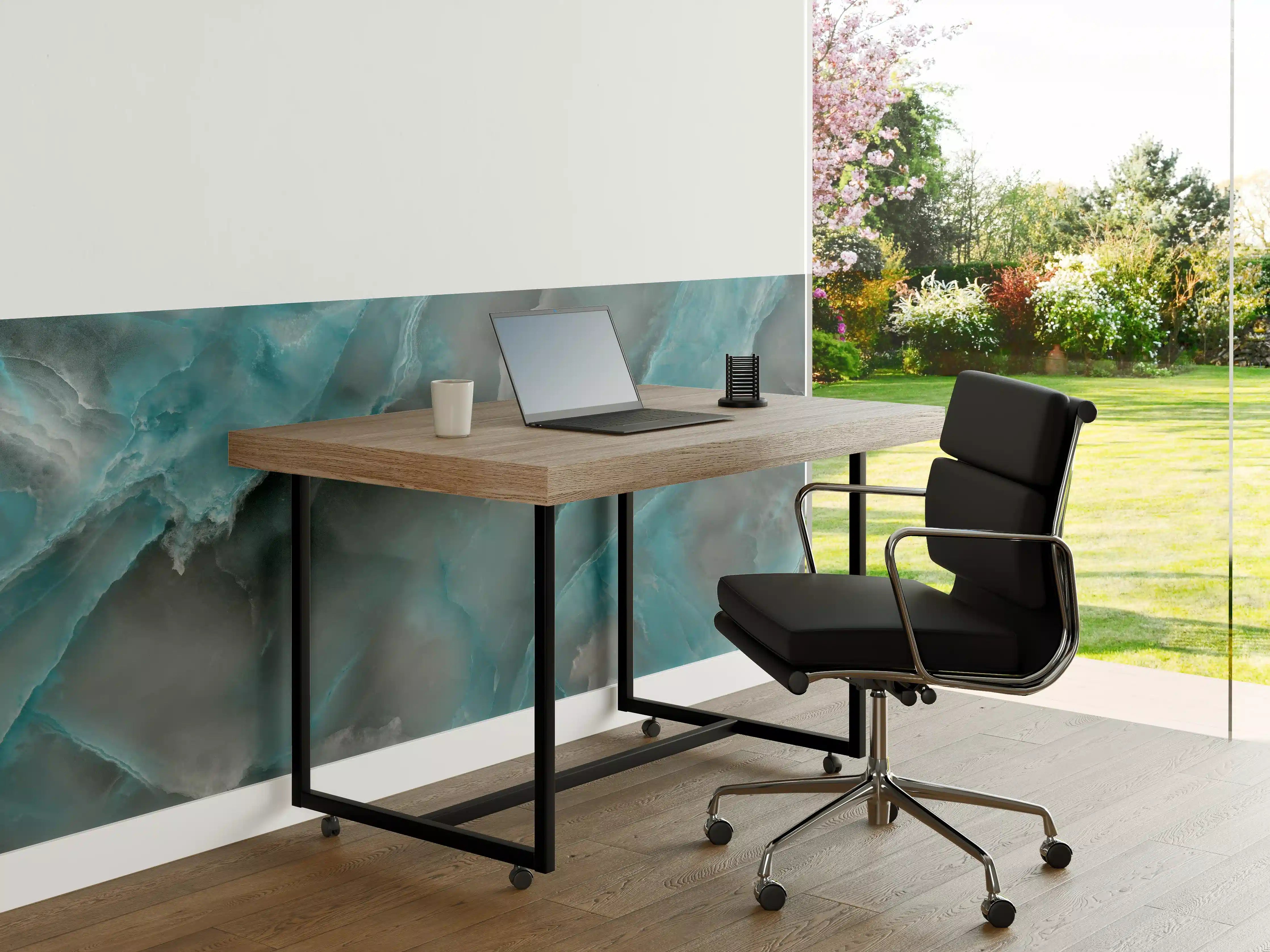 Büro Wandgestaltung - Türkis-Grau-Steinmuster