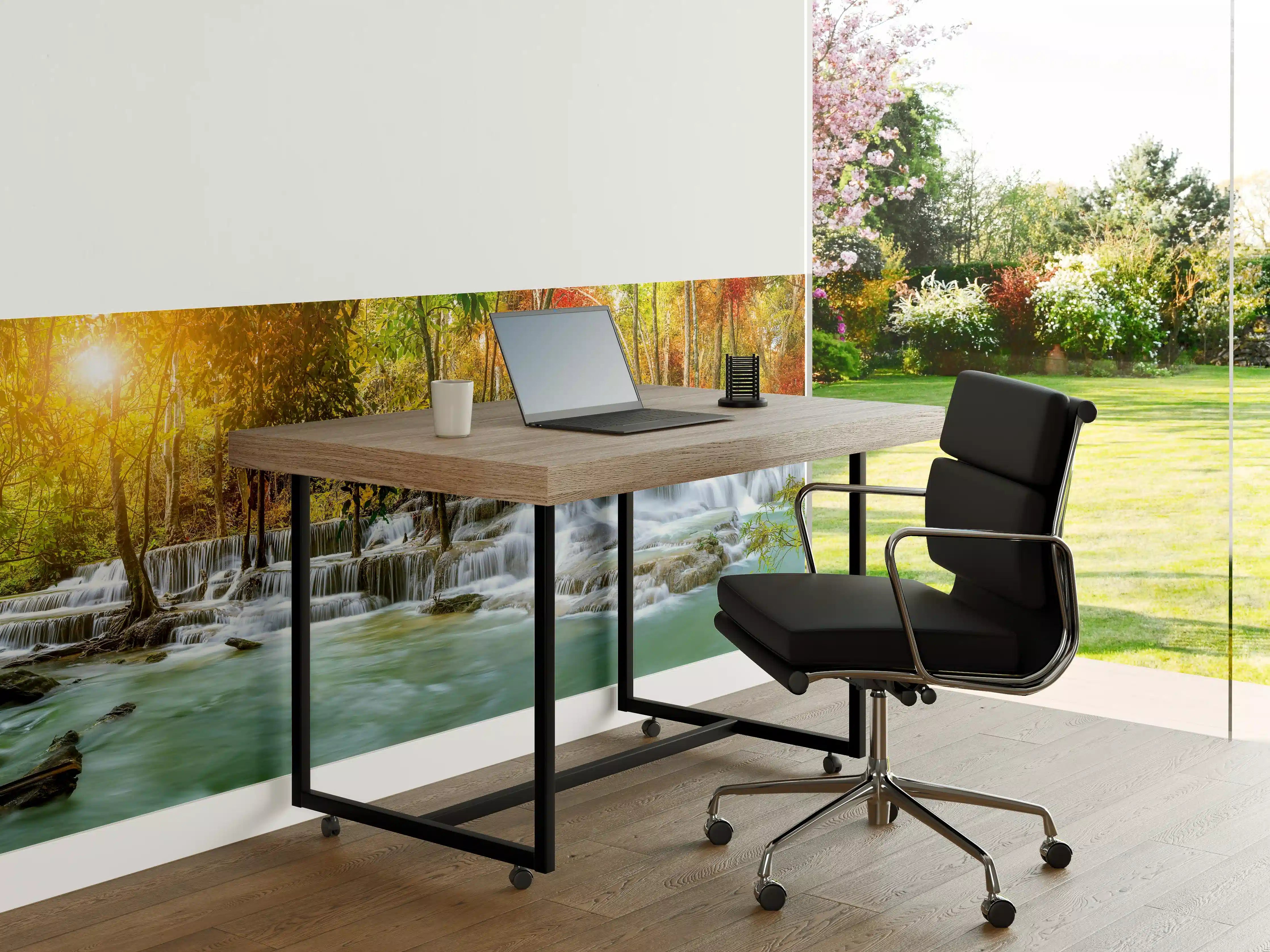 Büro Wandgestaltung - Türkis-Grüner Wasserfall im Herbst
