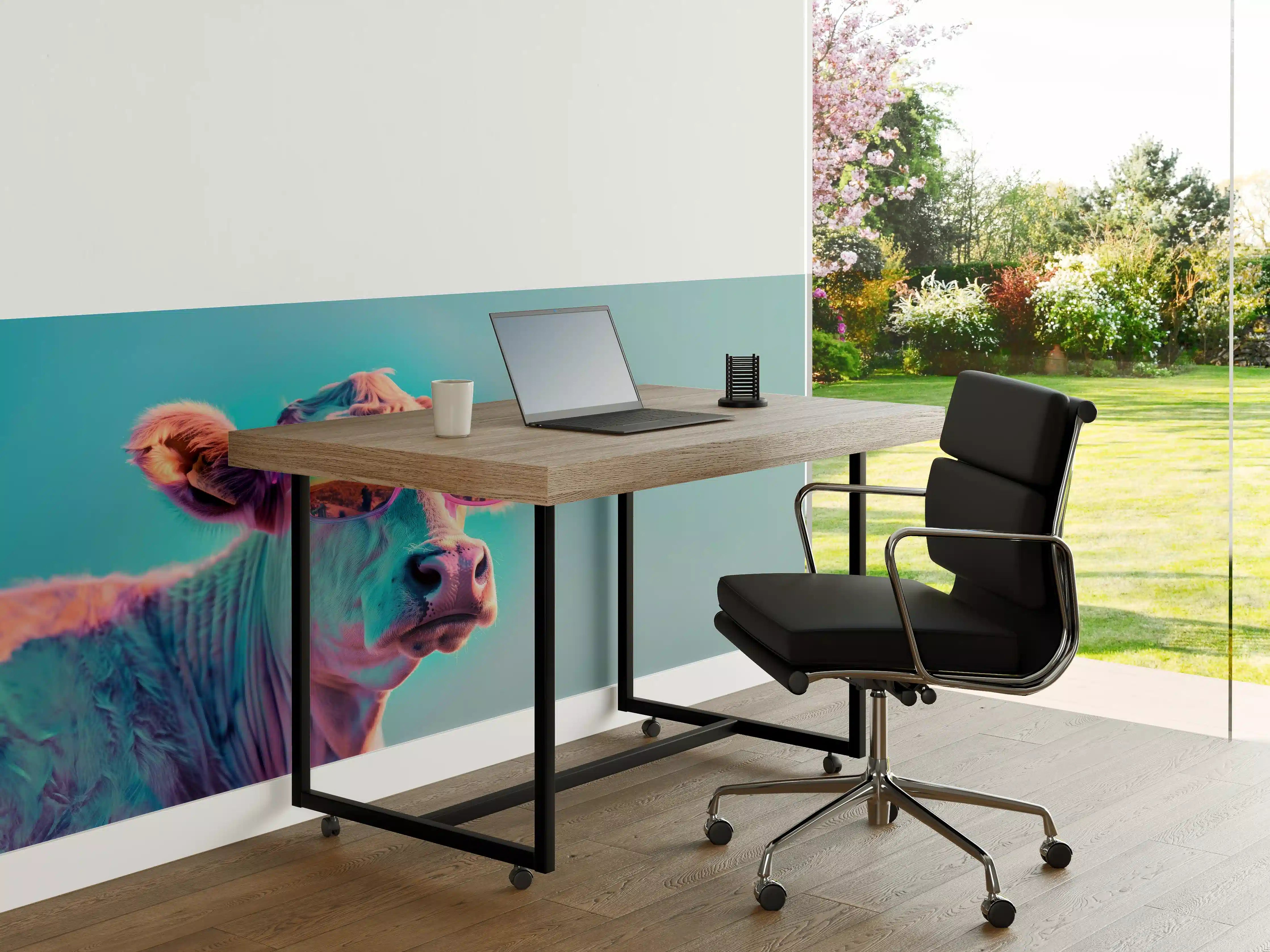 Büro Wandgestaltung - Türkis-Pastell-Kuh mit Sonnenbrille