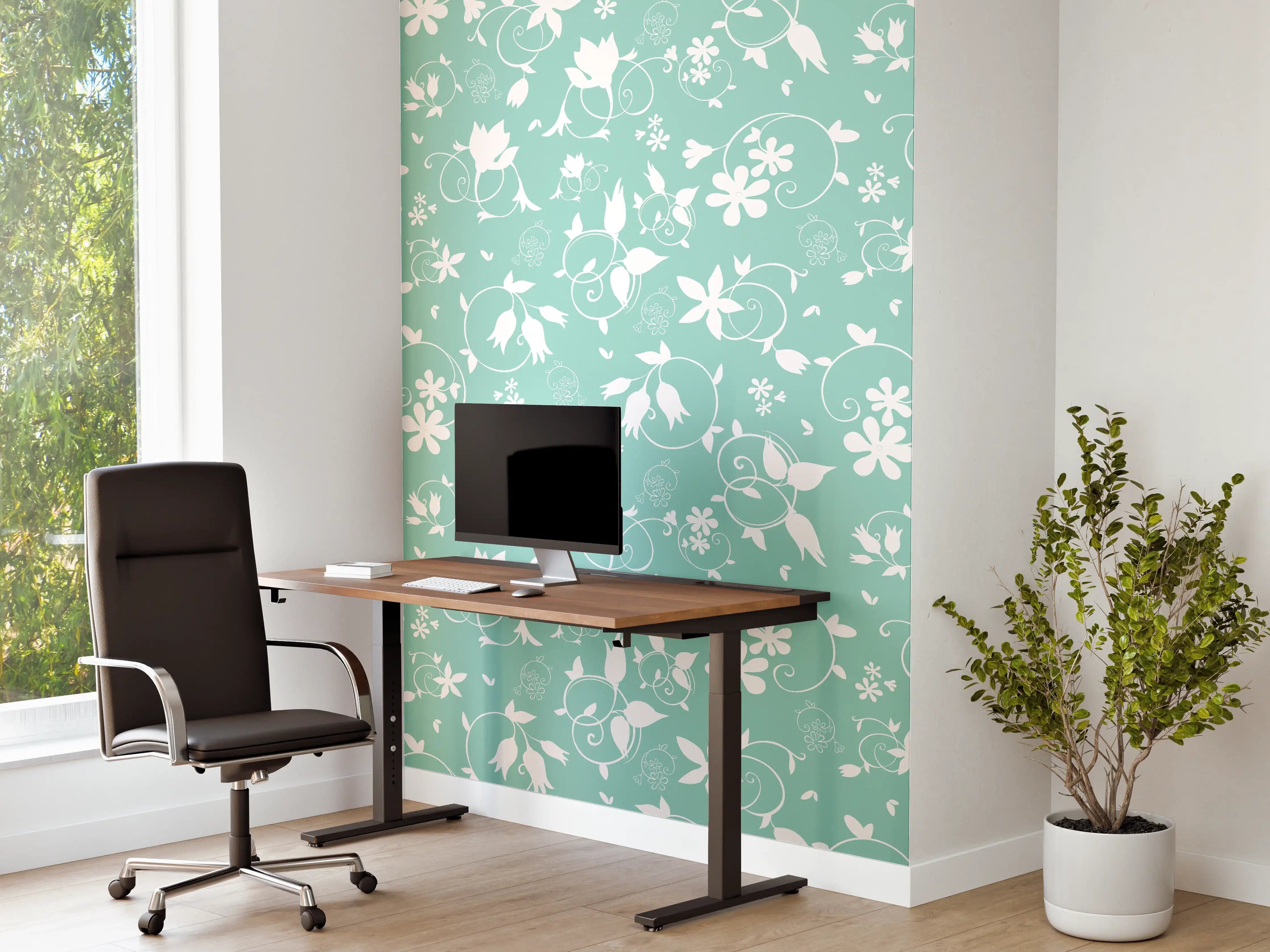 Büro Wandgestaltung - Türkis-Weiß Blumenmuster