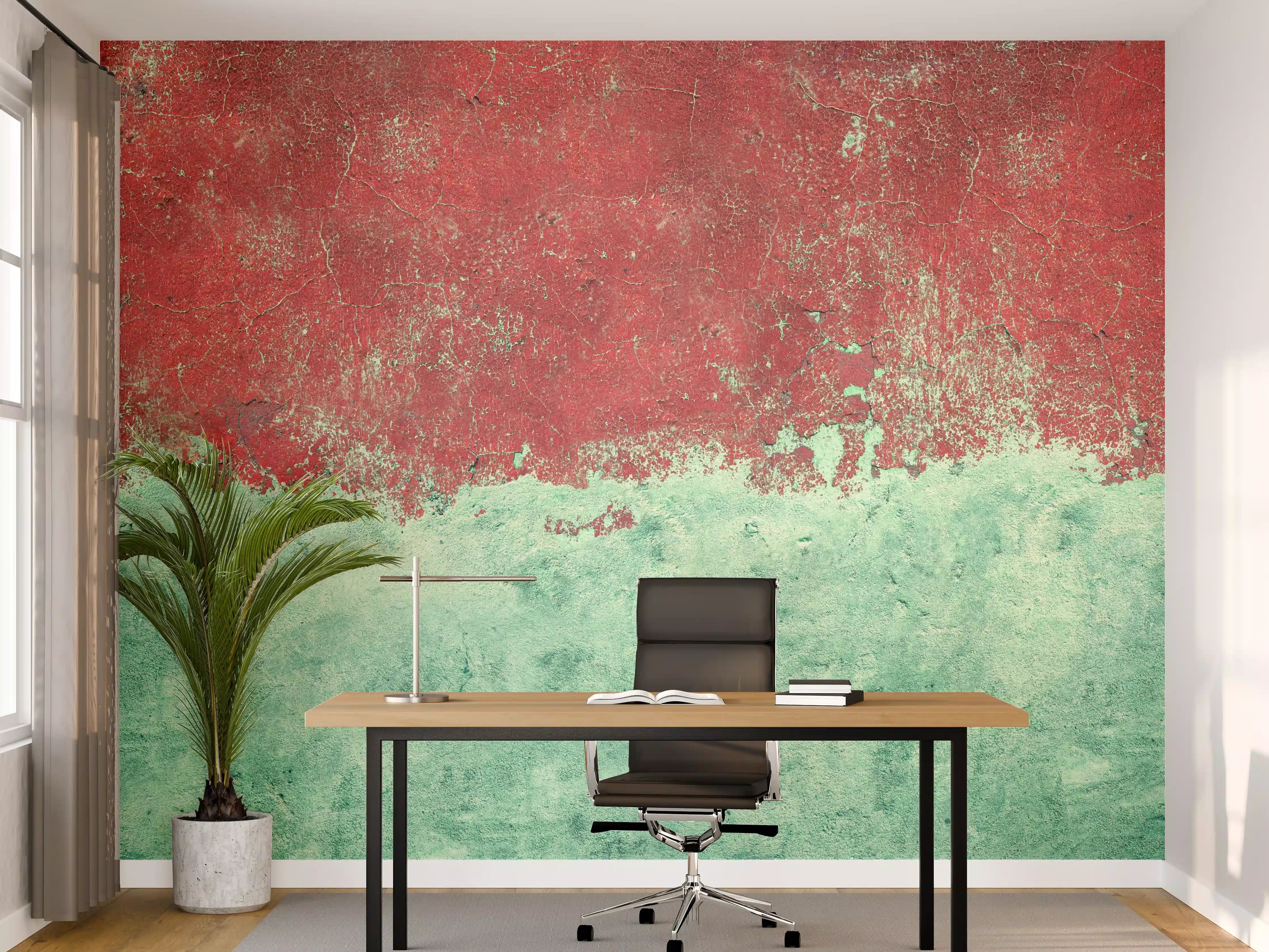 Büro Wandgestaltung - Türkis-rote Wand im Grunge-Stil