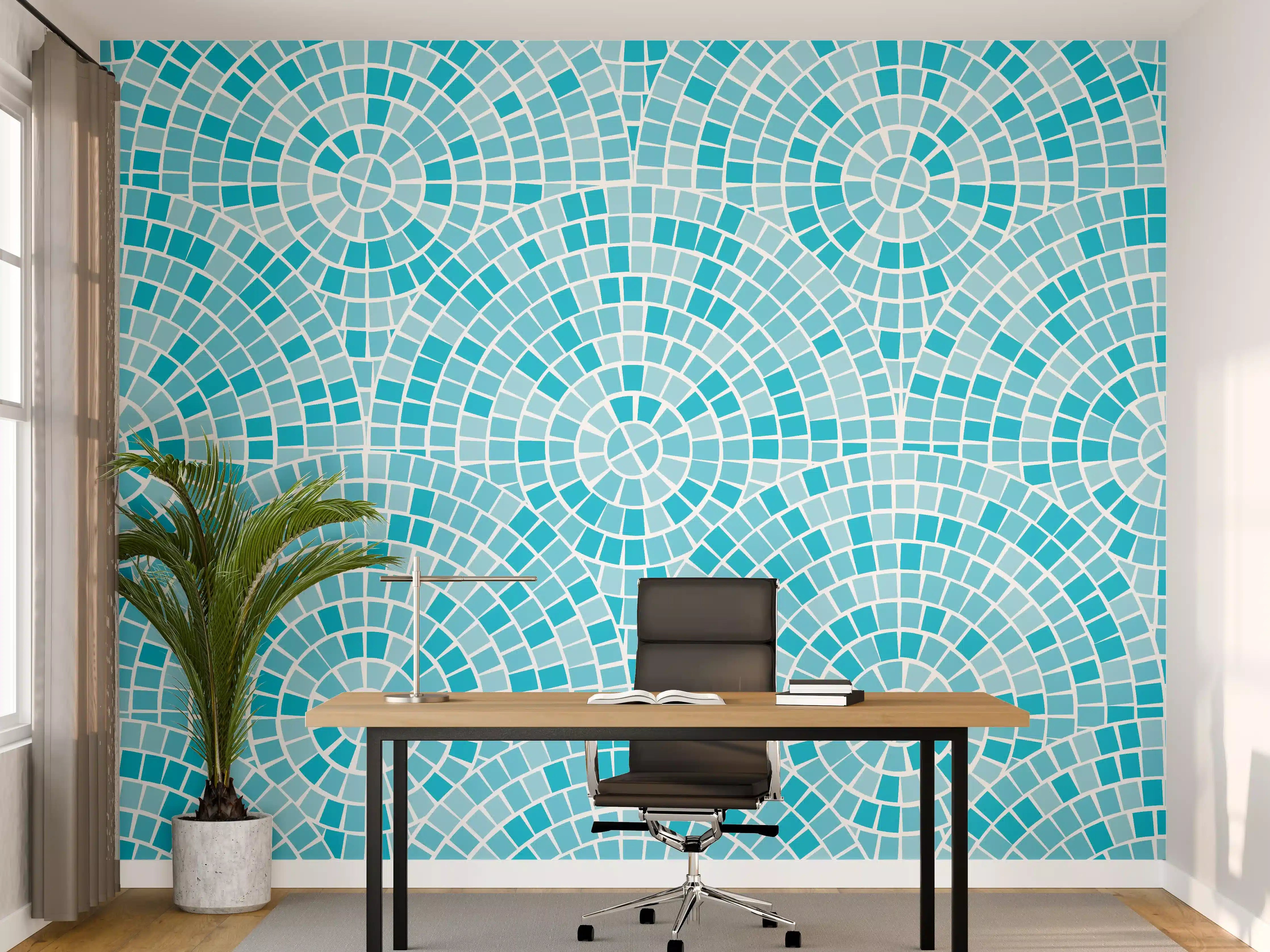 Büro Wandgestaltung - Türkisblaue Mosaikfliesen-Struktur