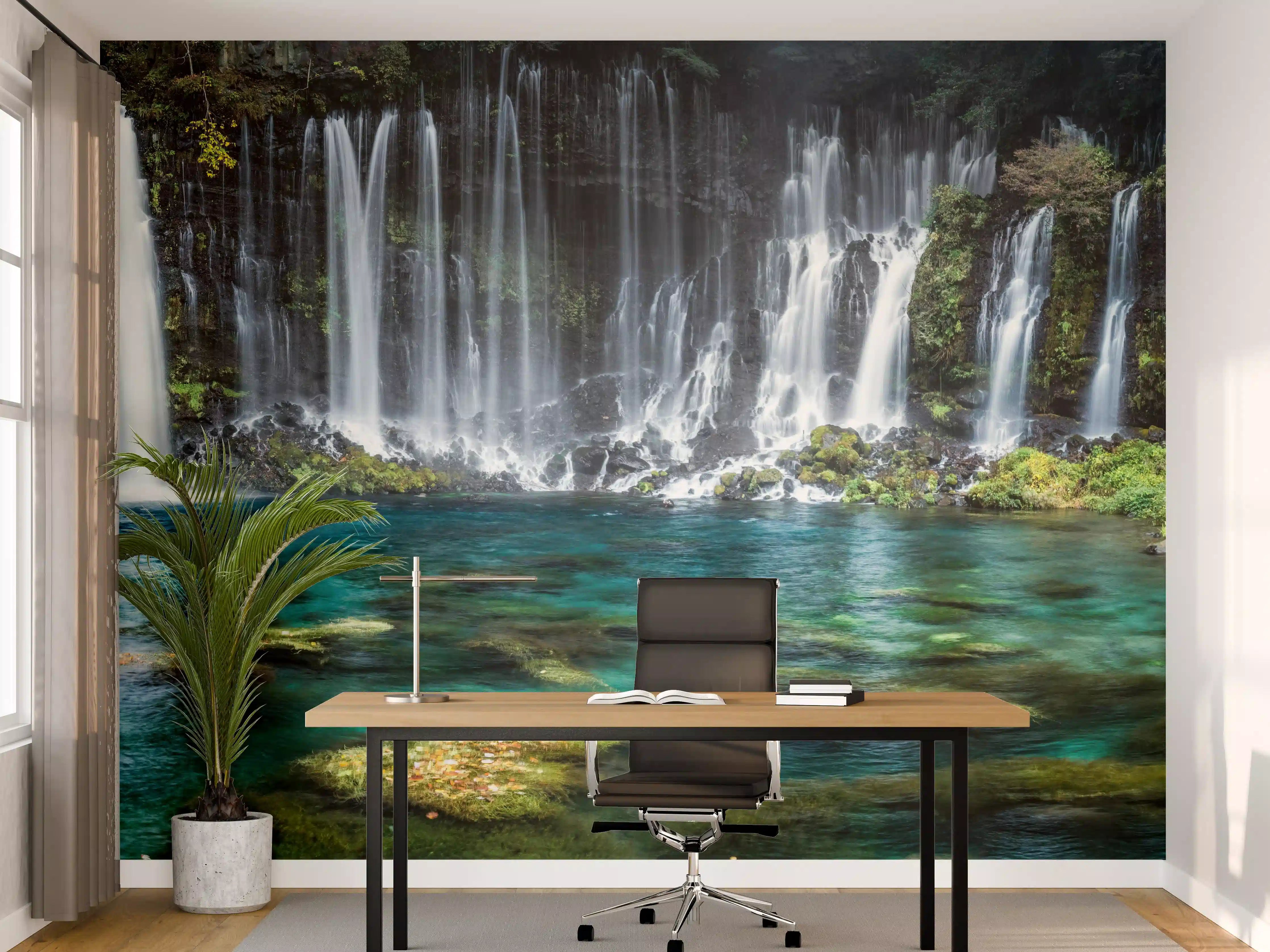 Büro Wandgestaltung - Türkisblaue Wasserfälle in Japan