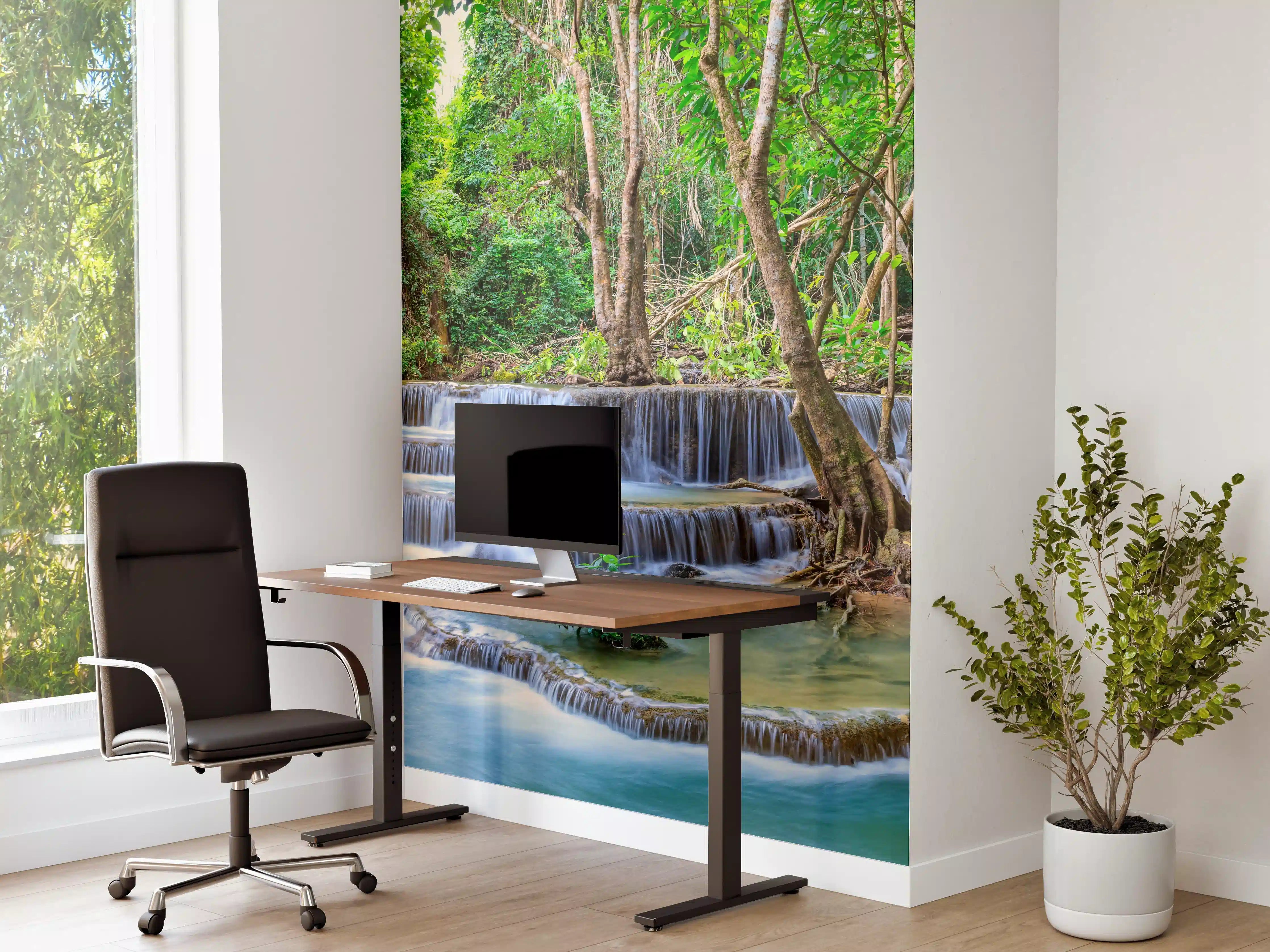 Büro Wandgestaltung - Türkisgrüner Dschungel-Wasserfall