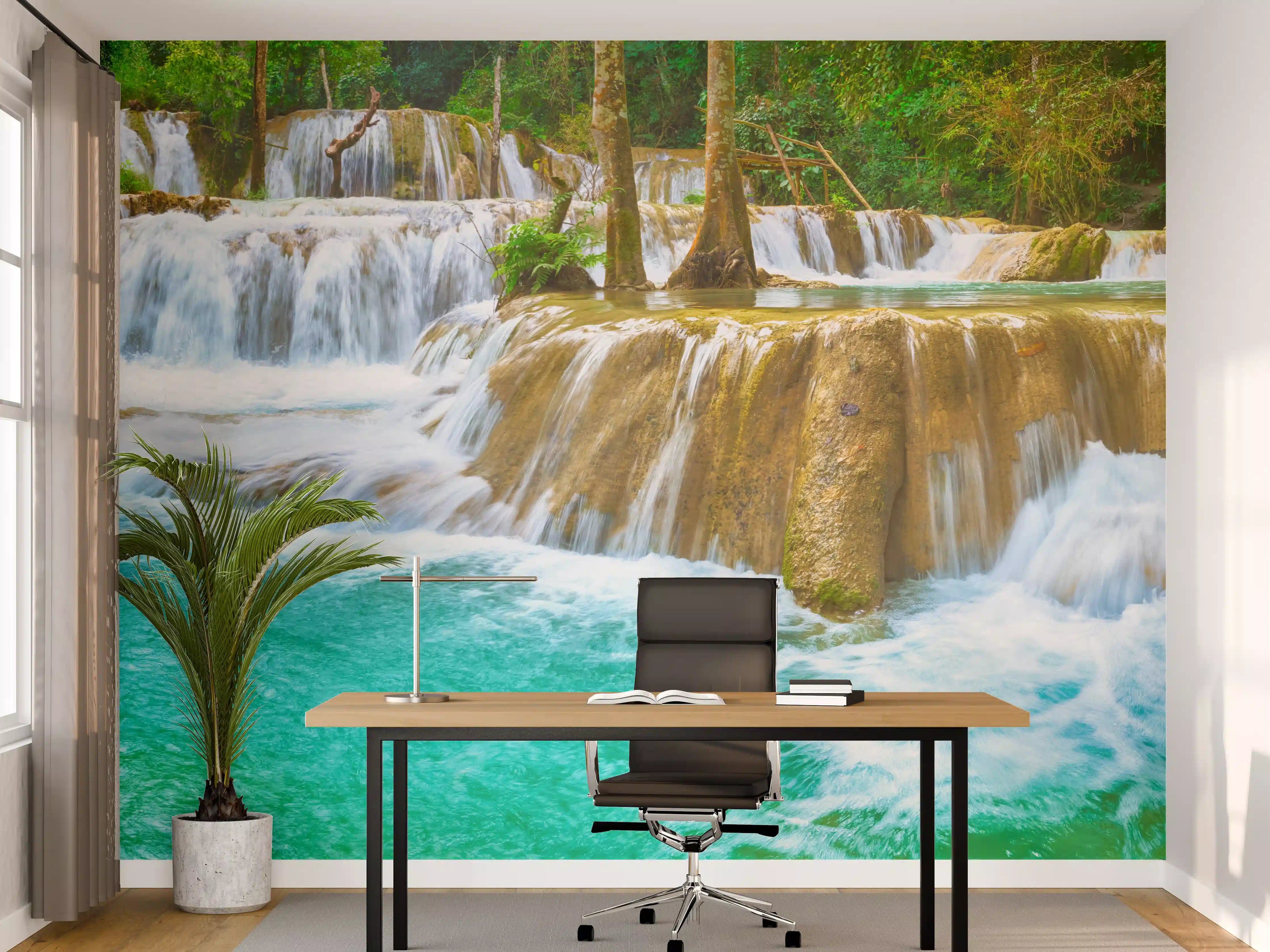 Büro Wandgestaltung - Türkisgrüner Stufen-Wasserfall