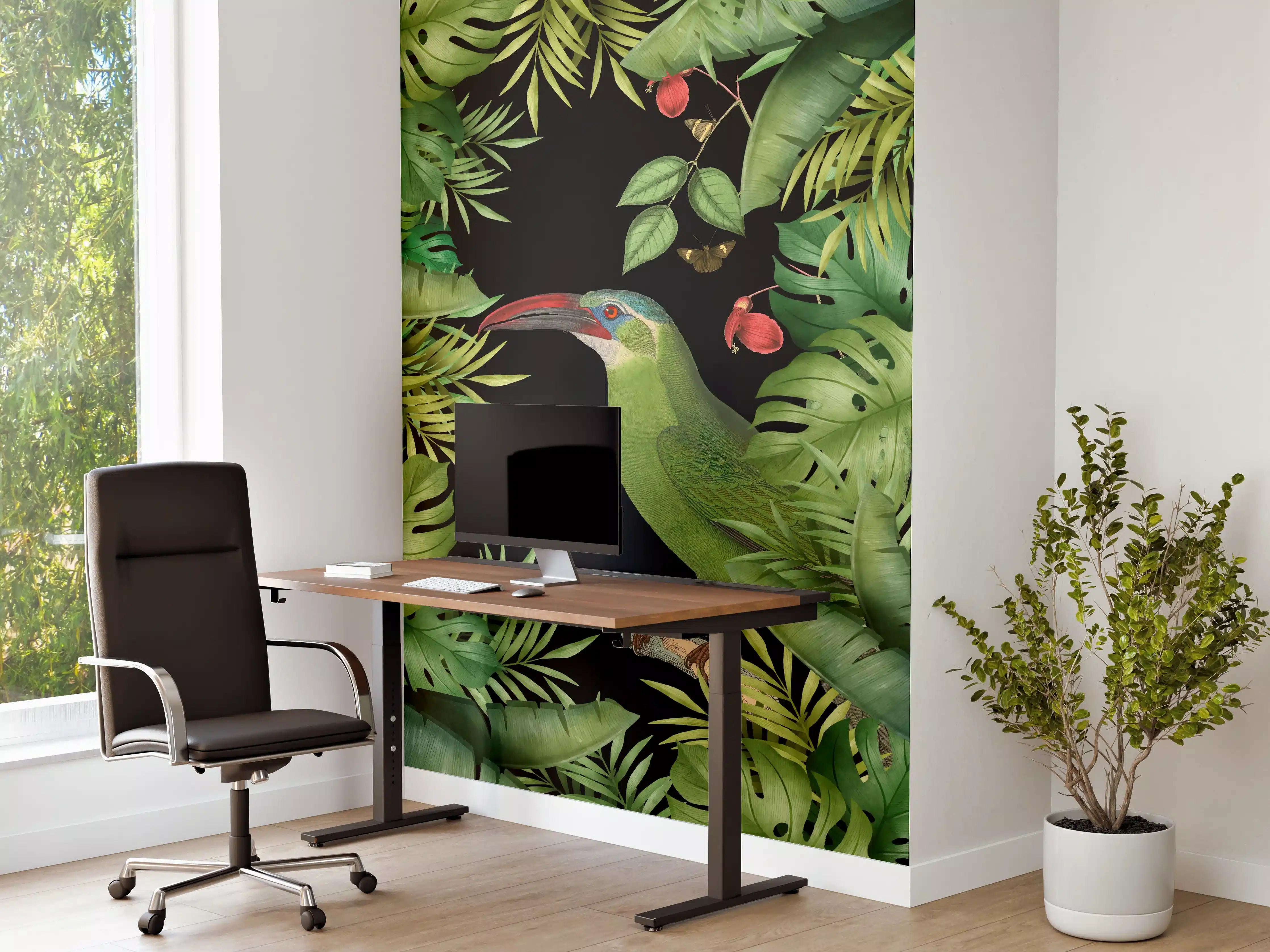 Büro Wandgestaltung - Tukan Malerei - Tropische Blätter