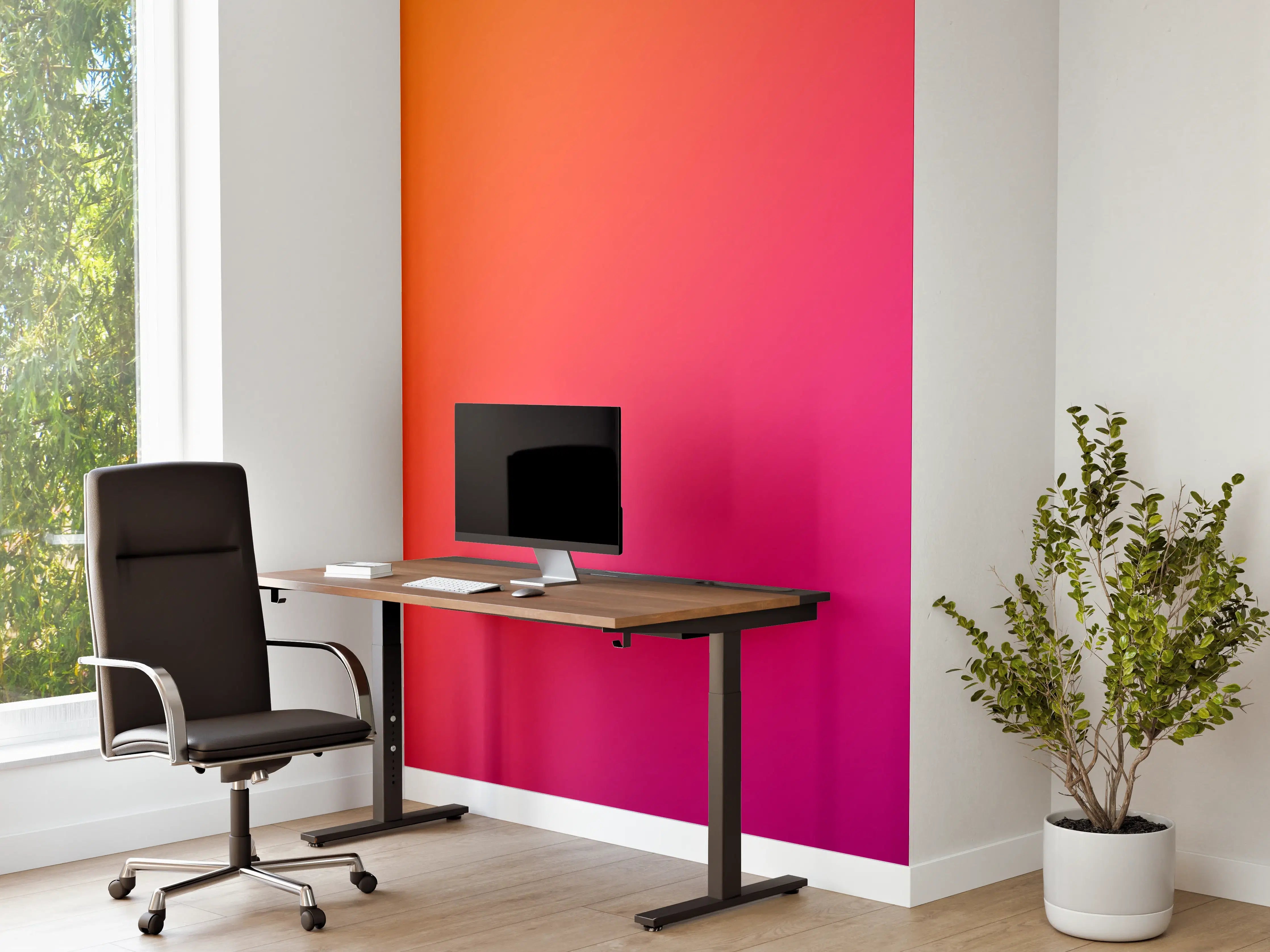 Büro Wandgestaltung - Übergang von orange zu lila