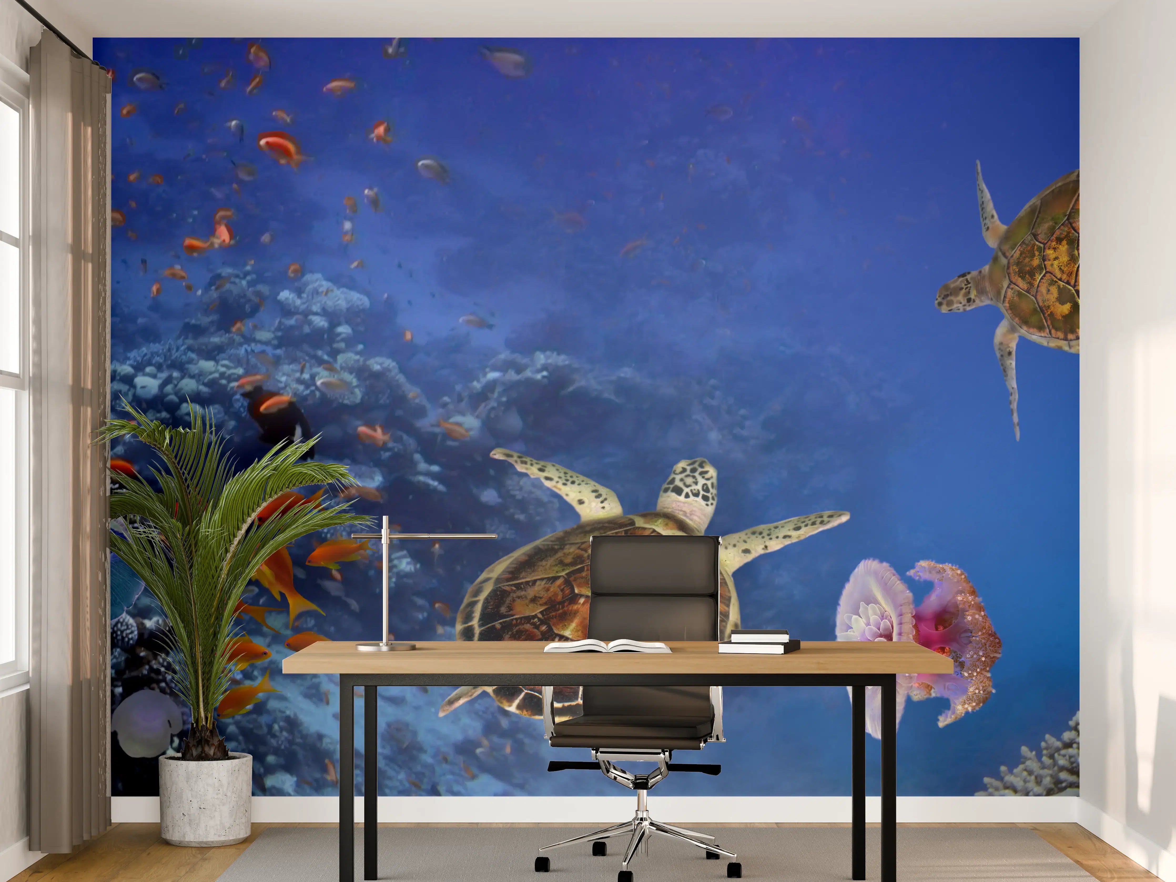 Büro Wandgestaltung - Unterwasser-Panorama mit Schildkröte