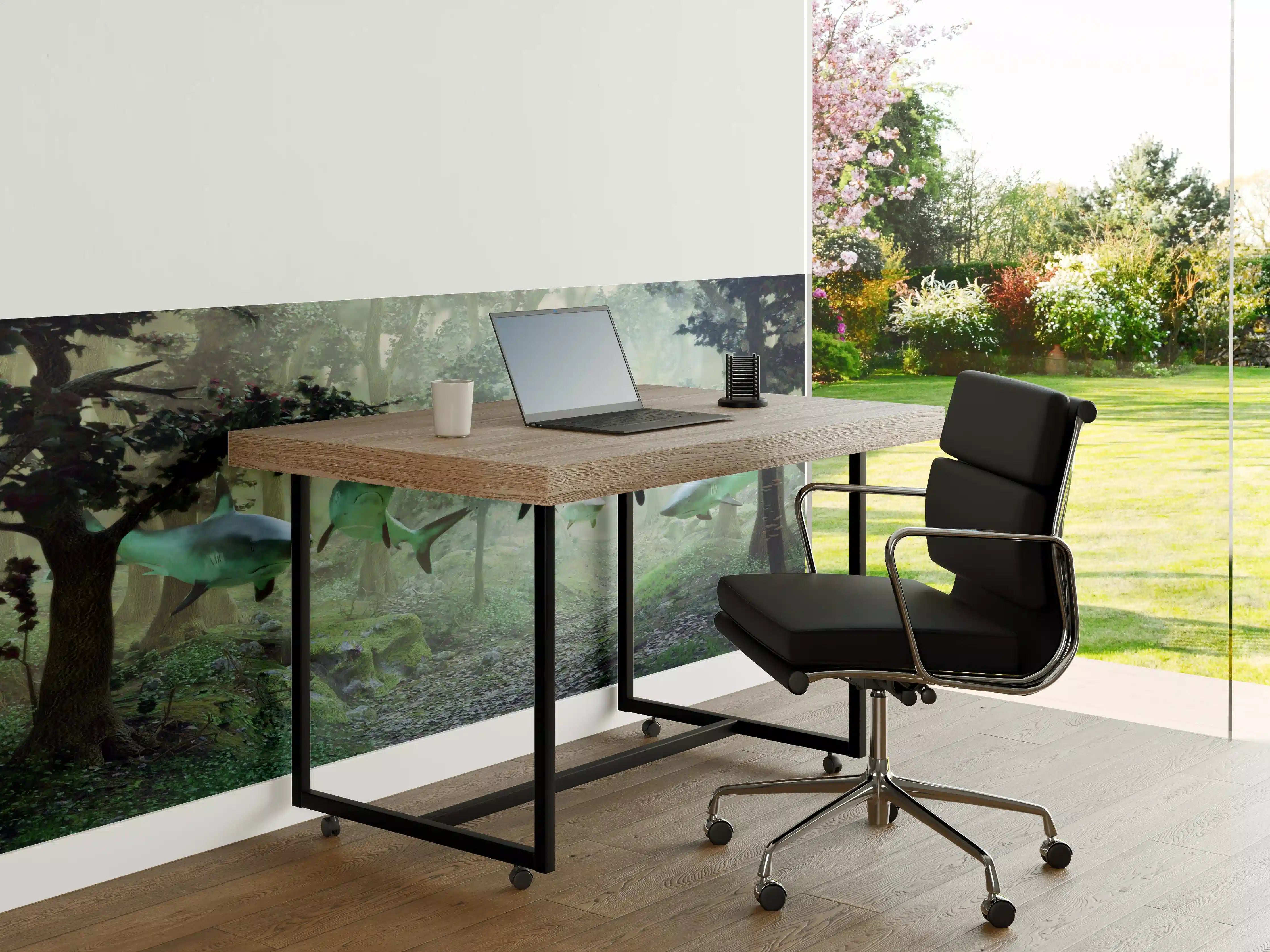 Büro Wandgestaltung - Unterwasserwelt mit Haien im grünen Wasser