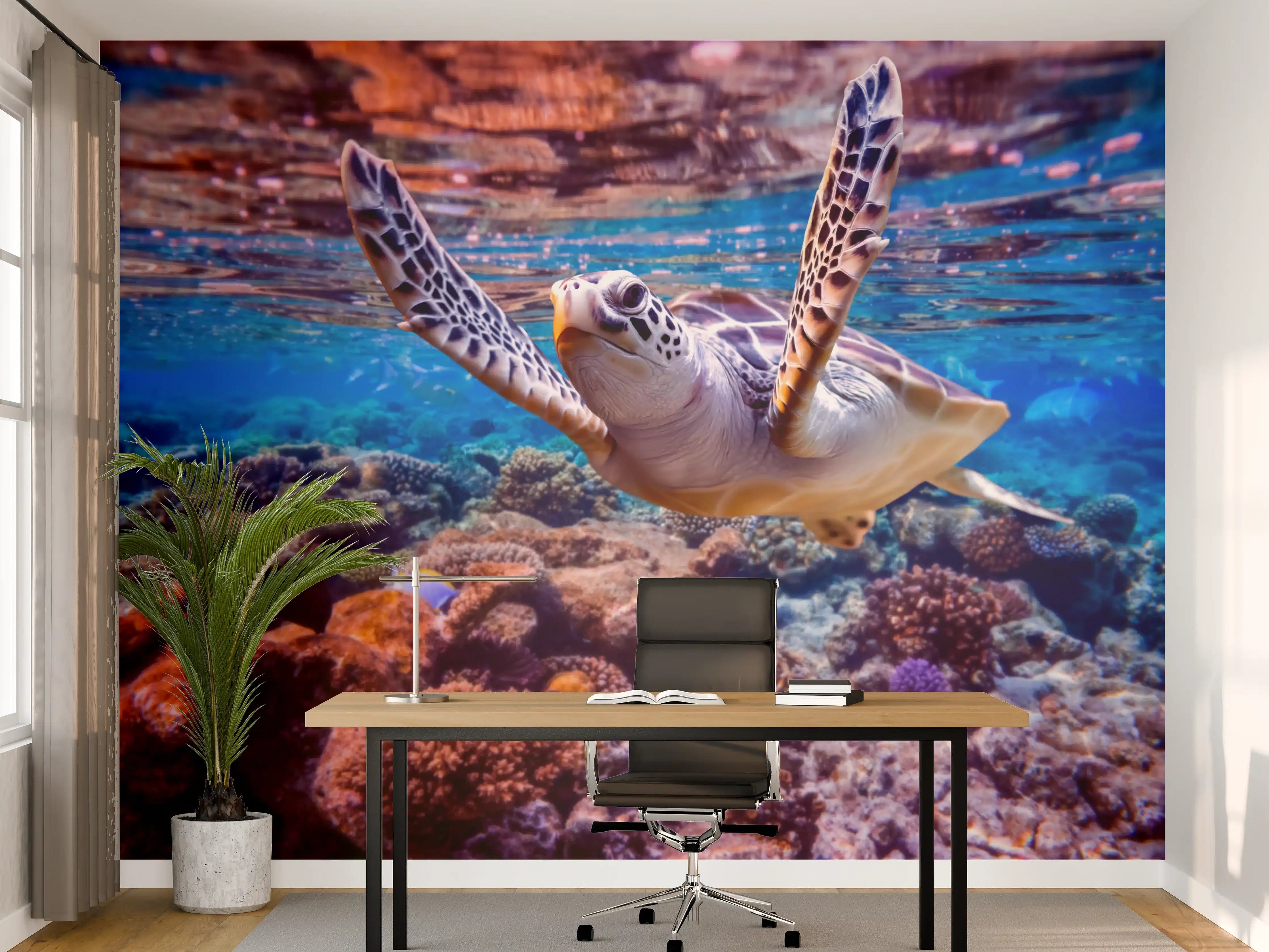 Büro Wandgestaltung - Unterwasserwelt mit Meeresschildkröte