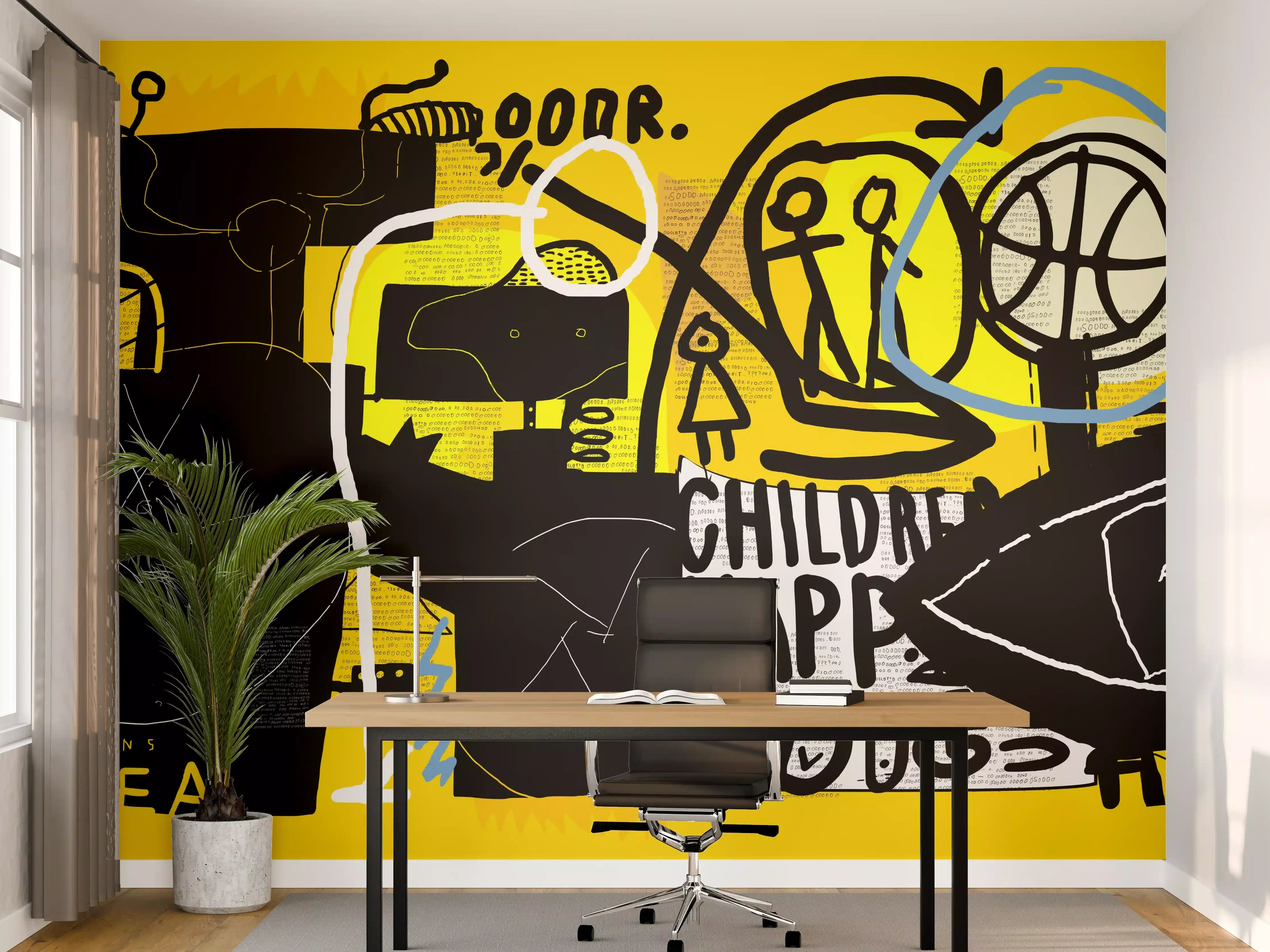 Büro Wandgestaltung - Urbanes Graffiti-Kunstwerk Gelb Schwarz