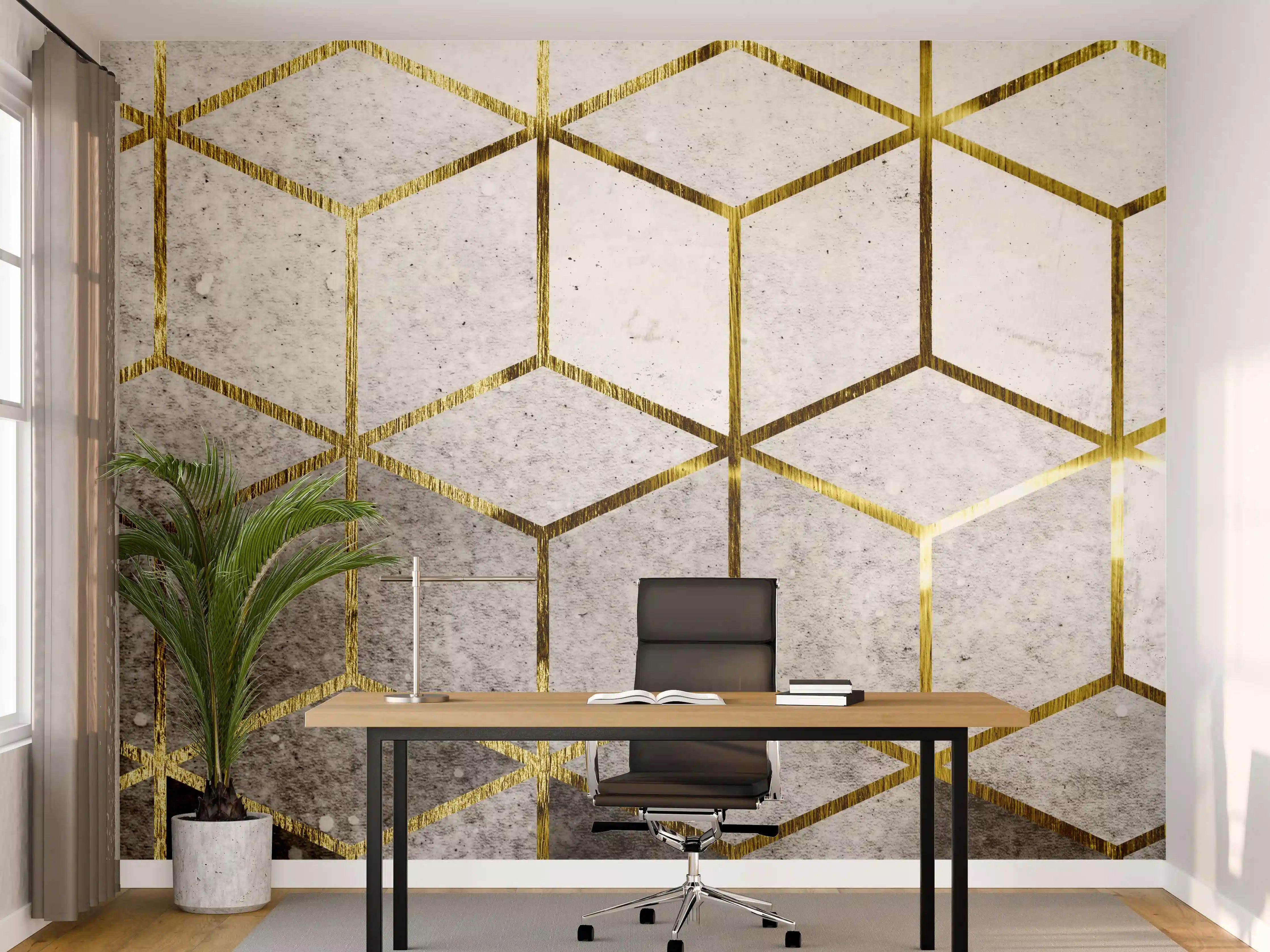 Büro Wandgestaltung - Veredeltes Mosaik-Design mit Goldakzenten
