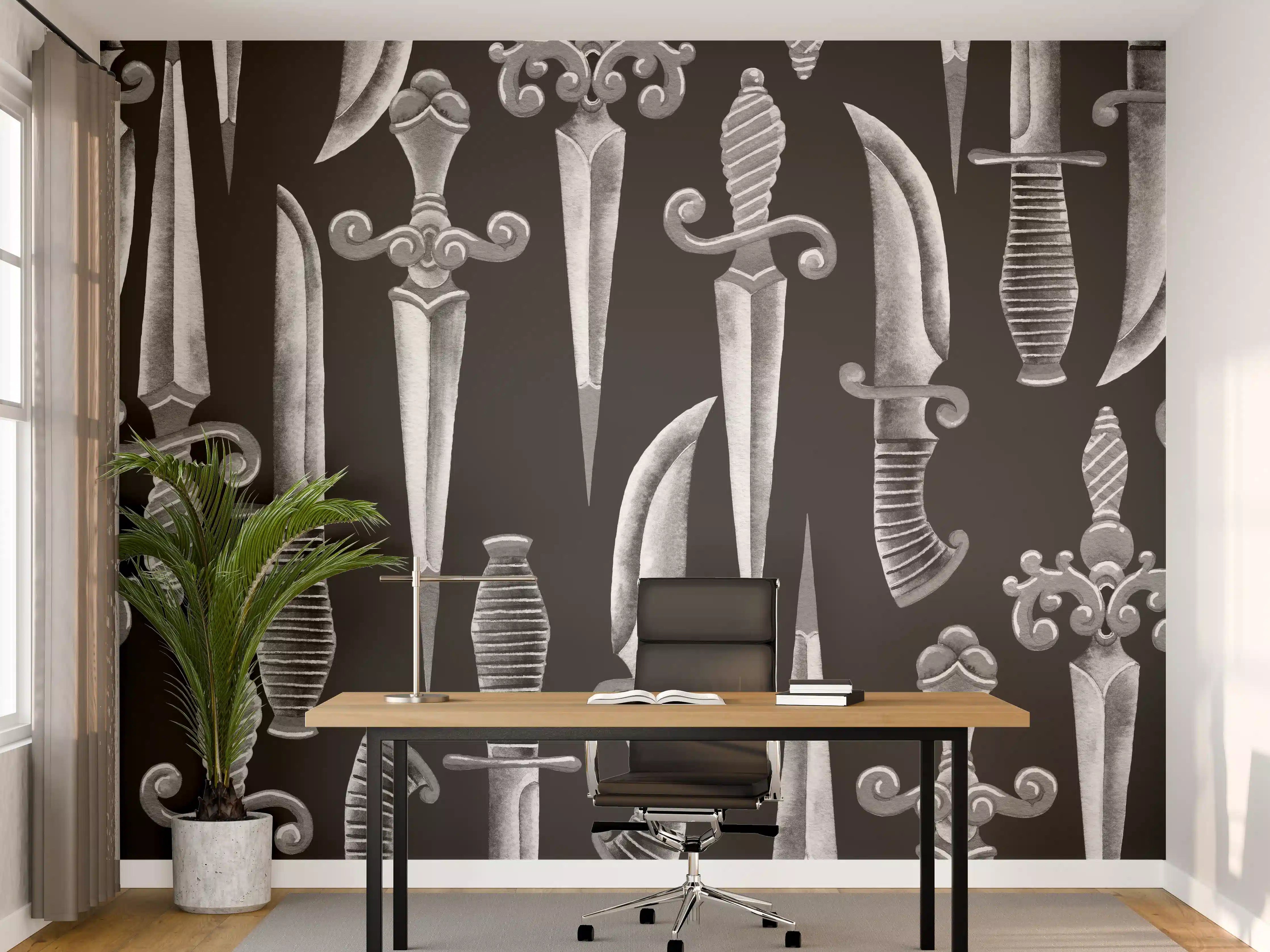 Büro Wandgestaltung - Verschnörkelte Messer in Aquarell
