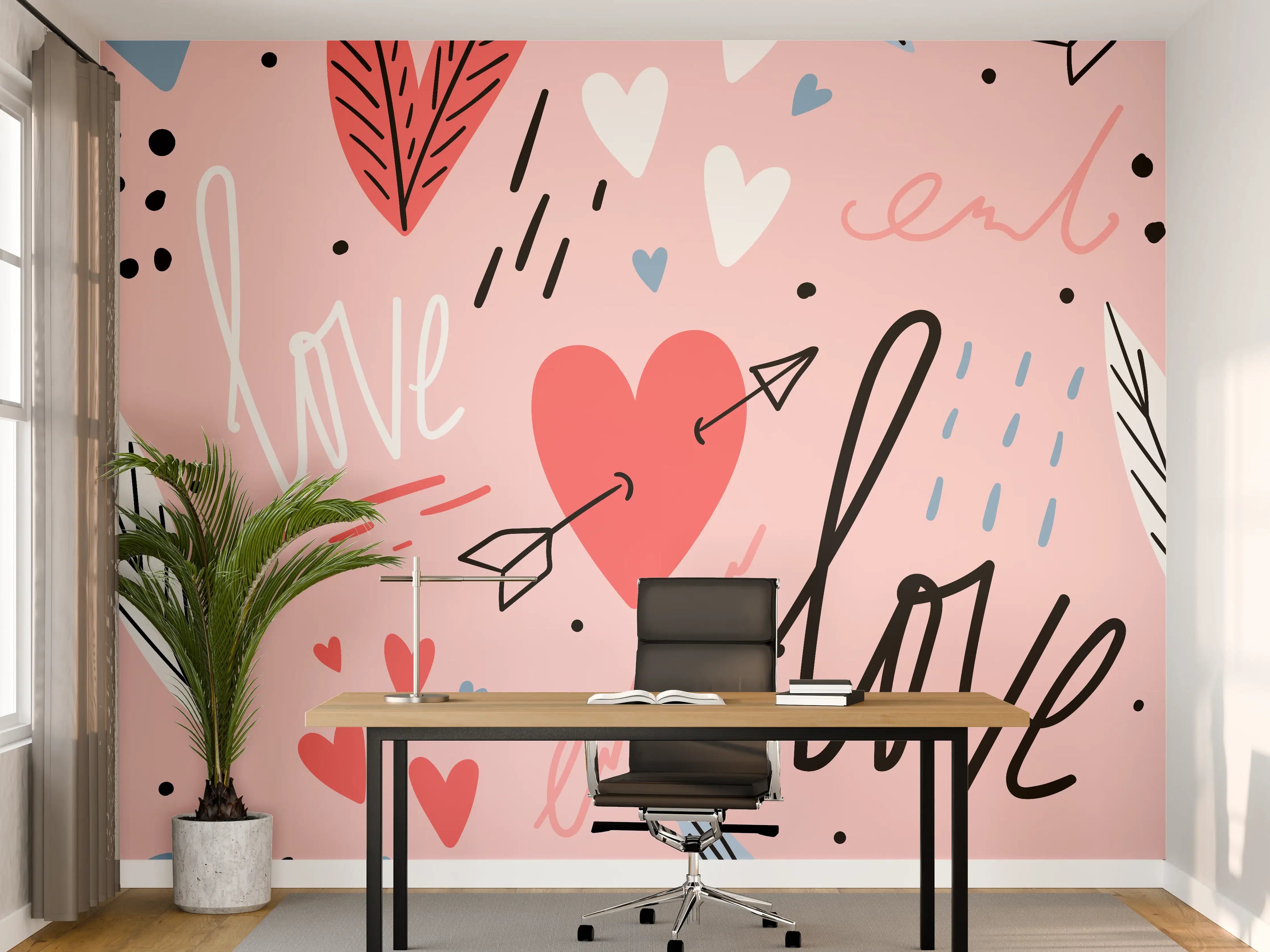 Büro Wandgestaltung - Verspielte Herzenswelt in Pastellfarben