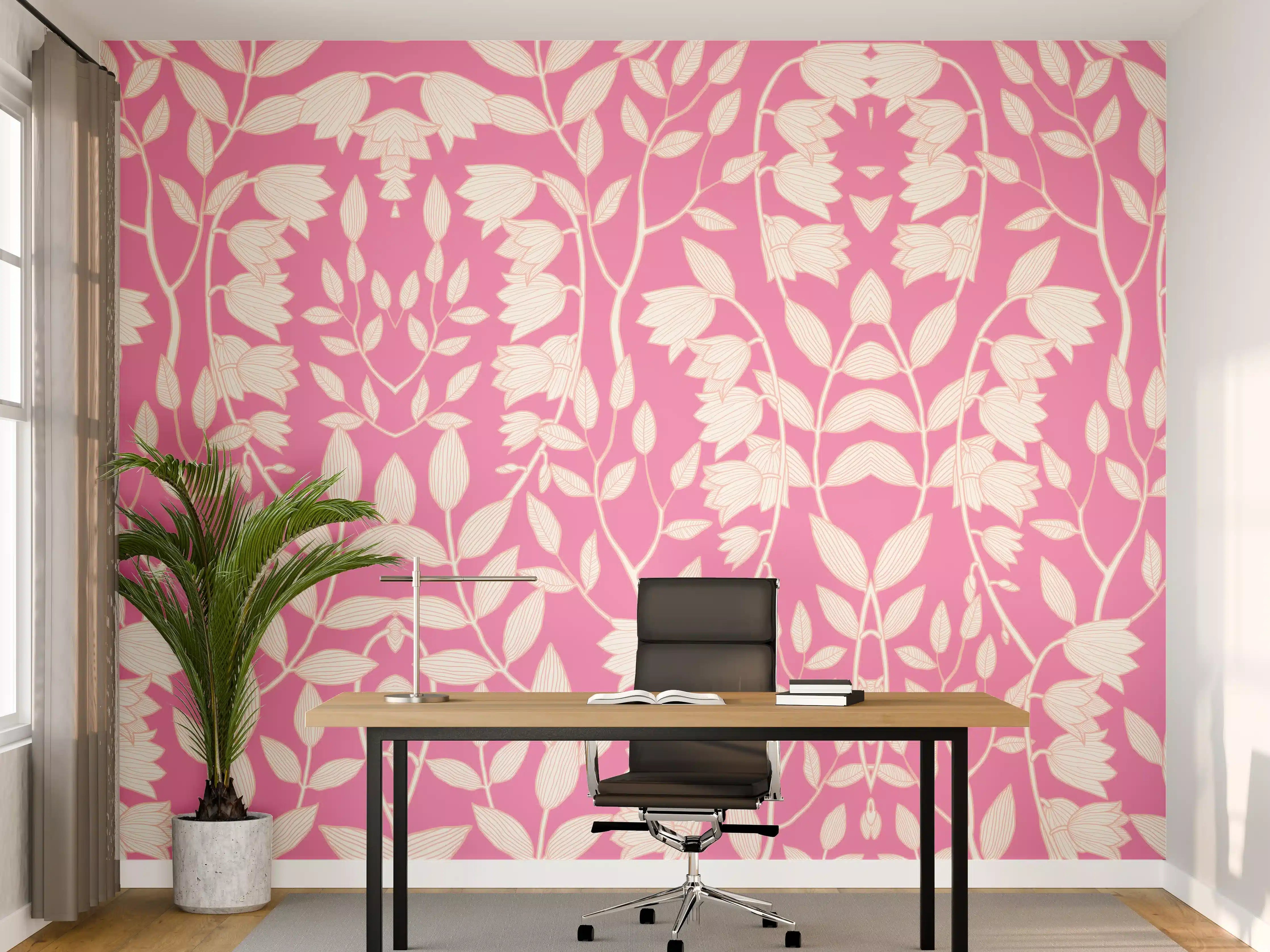 Büro Wandgestaltung - Verspieltes Blumenmuster in Pink und Weiß