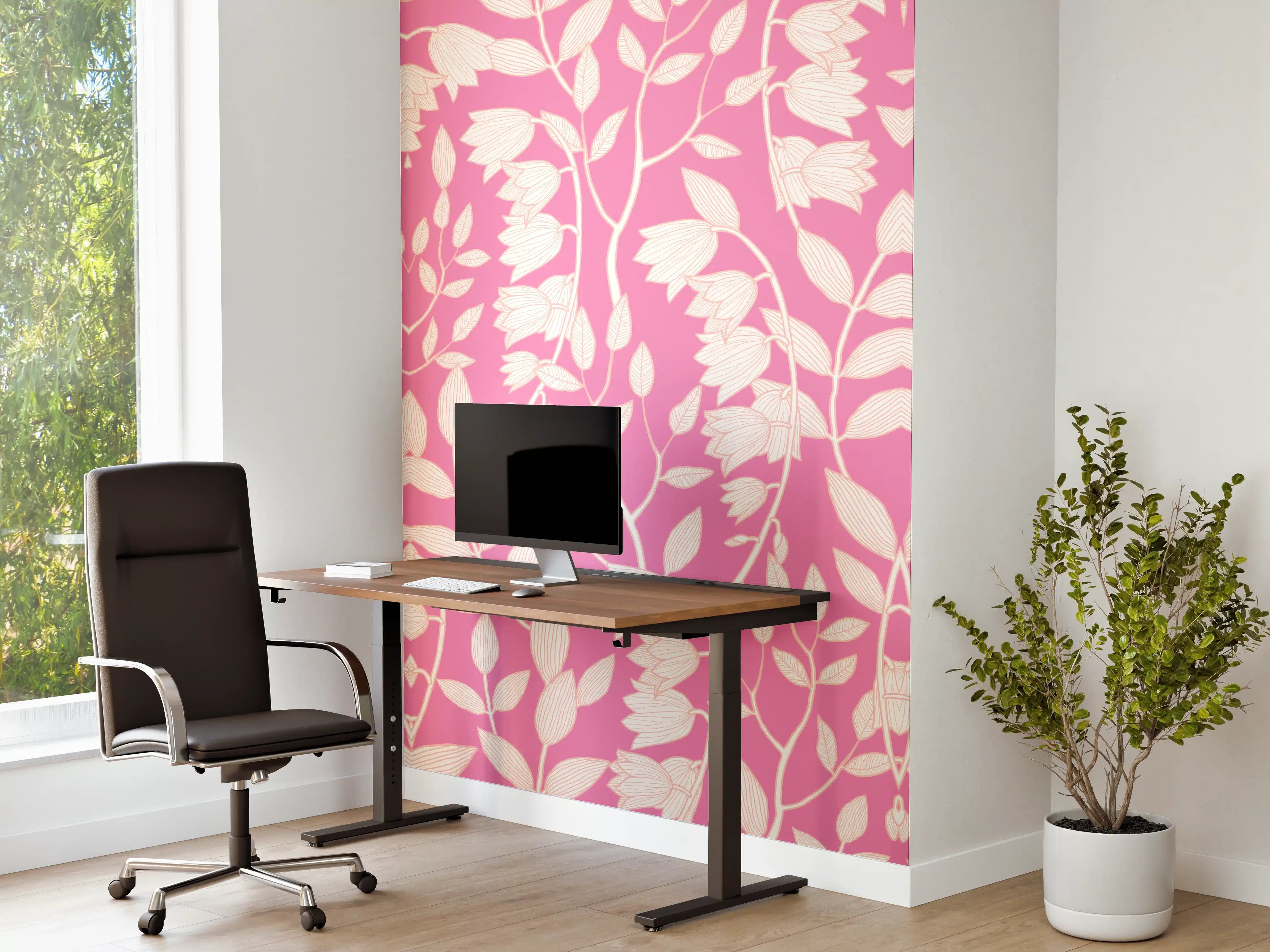 Büro Wandgestaltung - Verspieltes Blumenmuster in Pink und Weiß