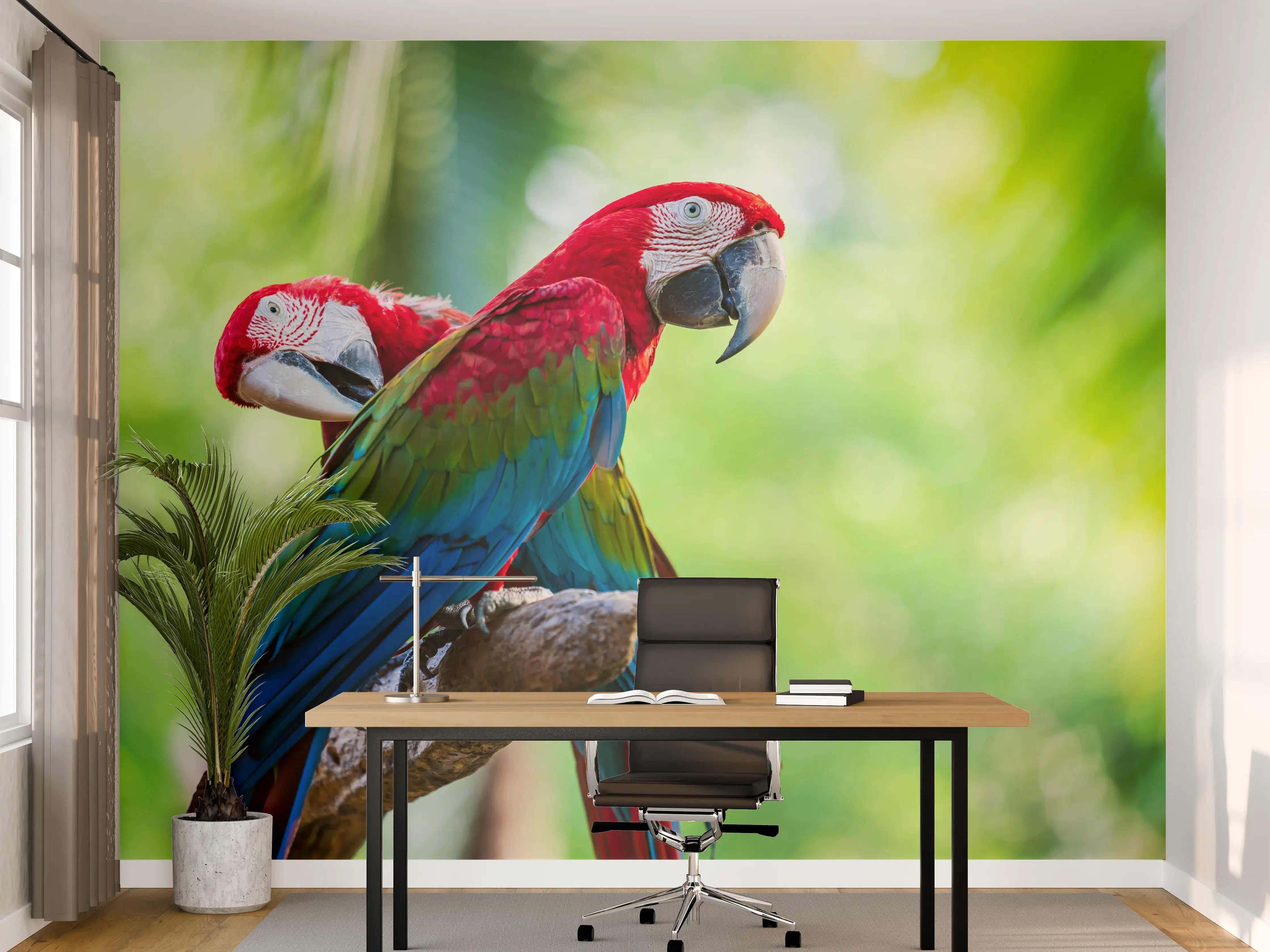 Büro Wandgestaltung - Verspieltes Papagei Paar auf Ast