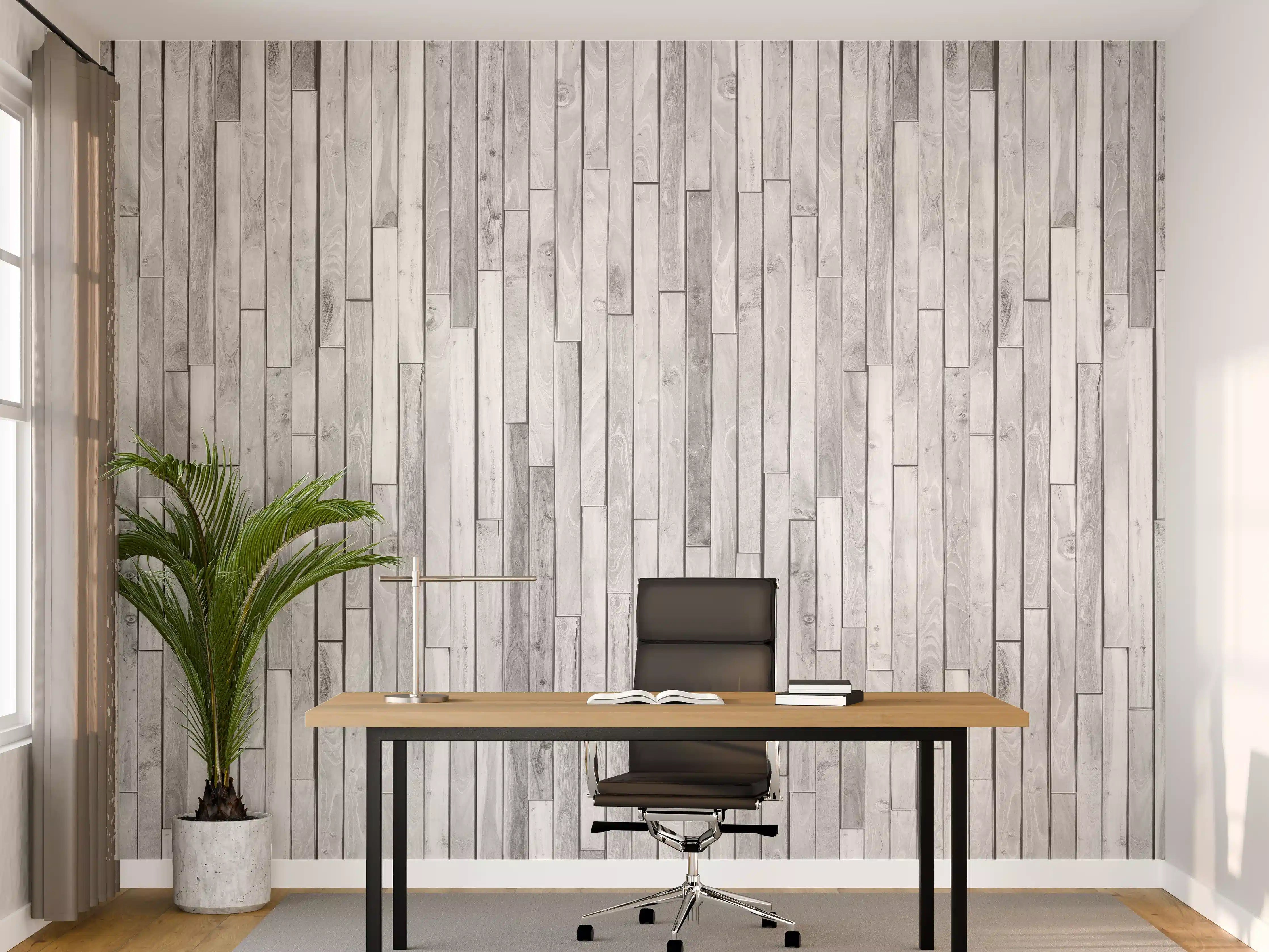Büro Wandgestaltung - Vertikale weiße kleine Kiefernholzstücke