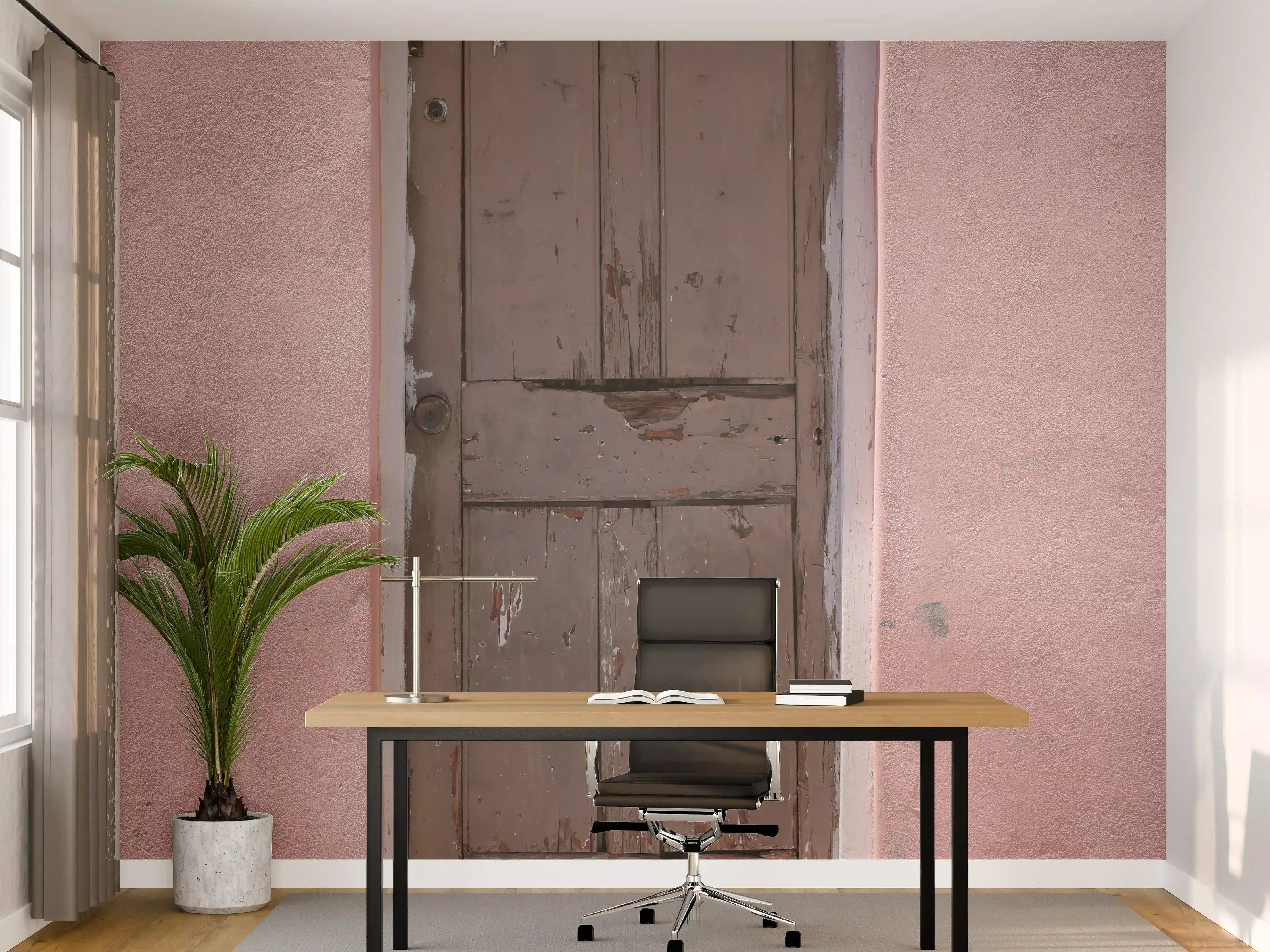 Büro Wandgestaltung - Verwitterte Holztür Rosa Wand