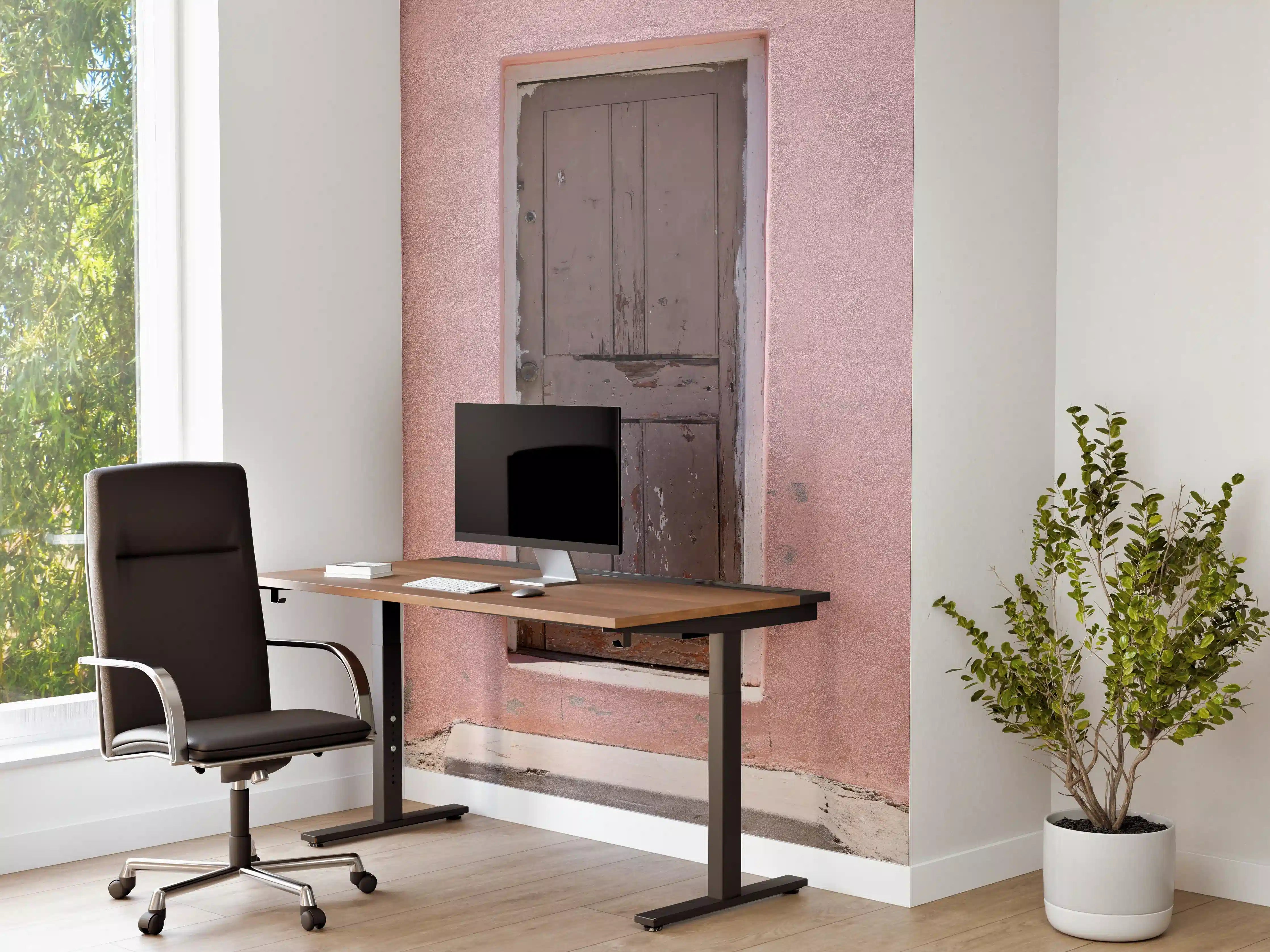 Büro Wandgestaltung - Verwitterte Holztür Rosa Wand