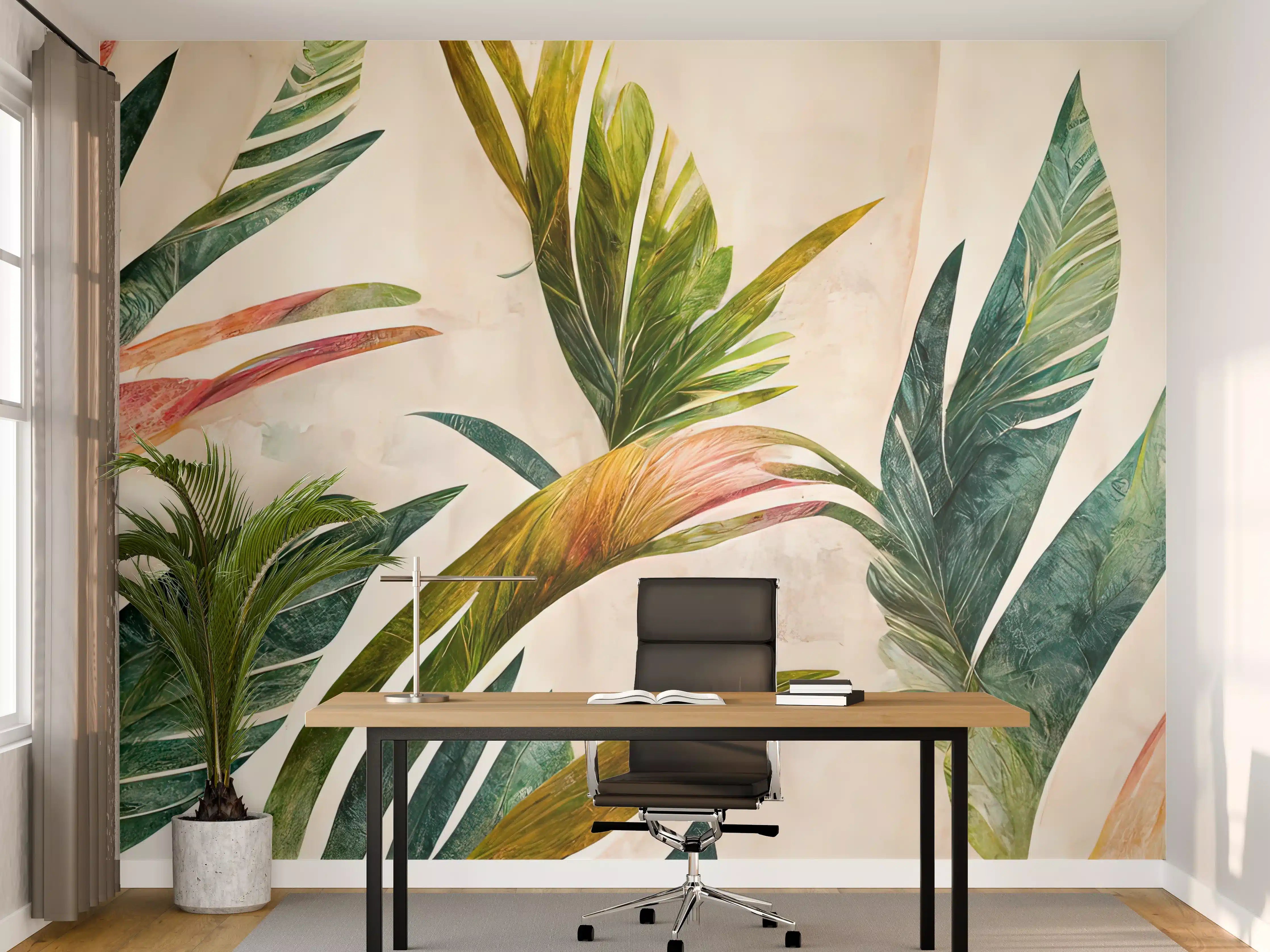 Büro Wandgestaltung - Vibrante Tropenpflanzen mit leuchtenden Farben