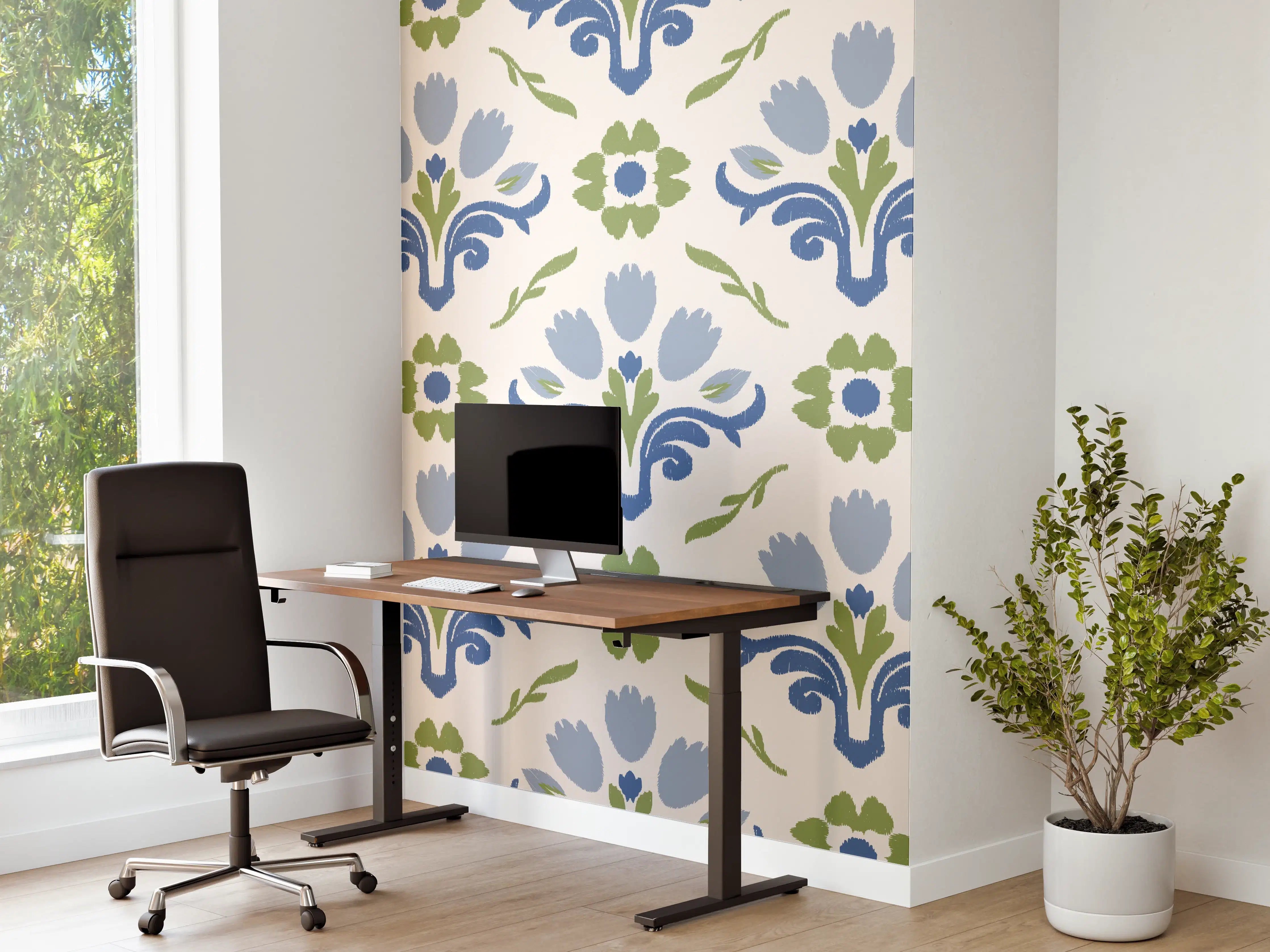 Büro Wandgestaltung - Vintage Bloom Blau-Grün Tapete
