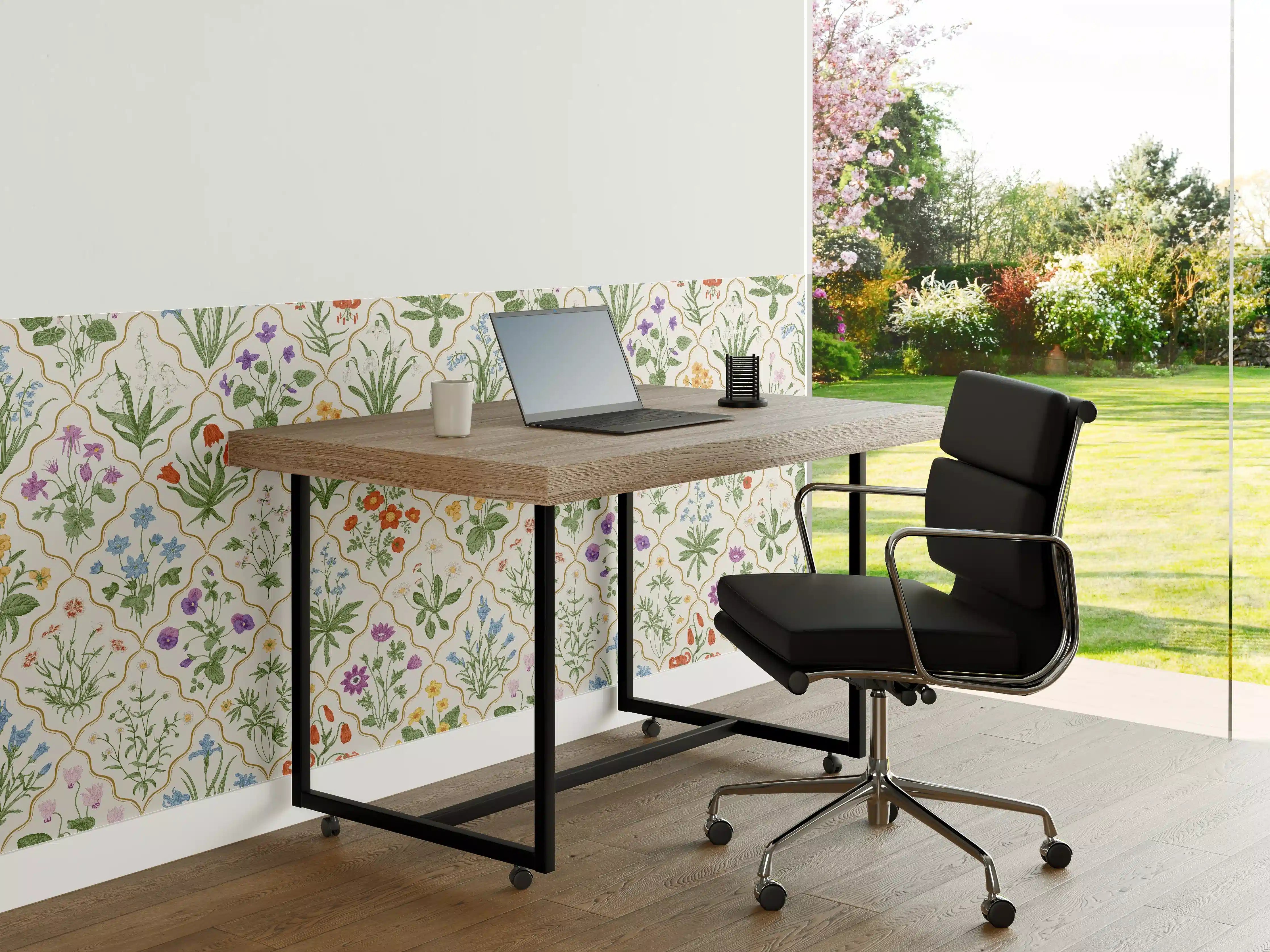 Büro Wandgestaltung - Vintage Bloom Blumen-Tapete Beige-Grün