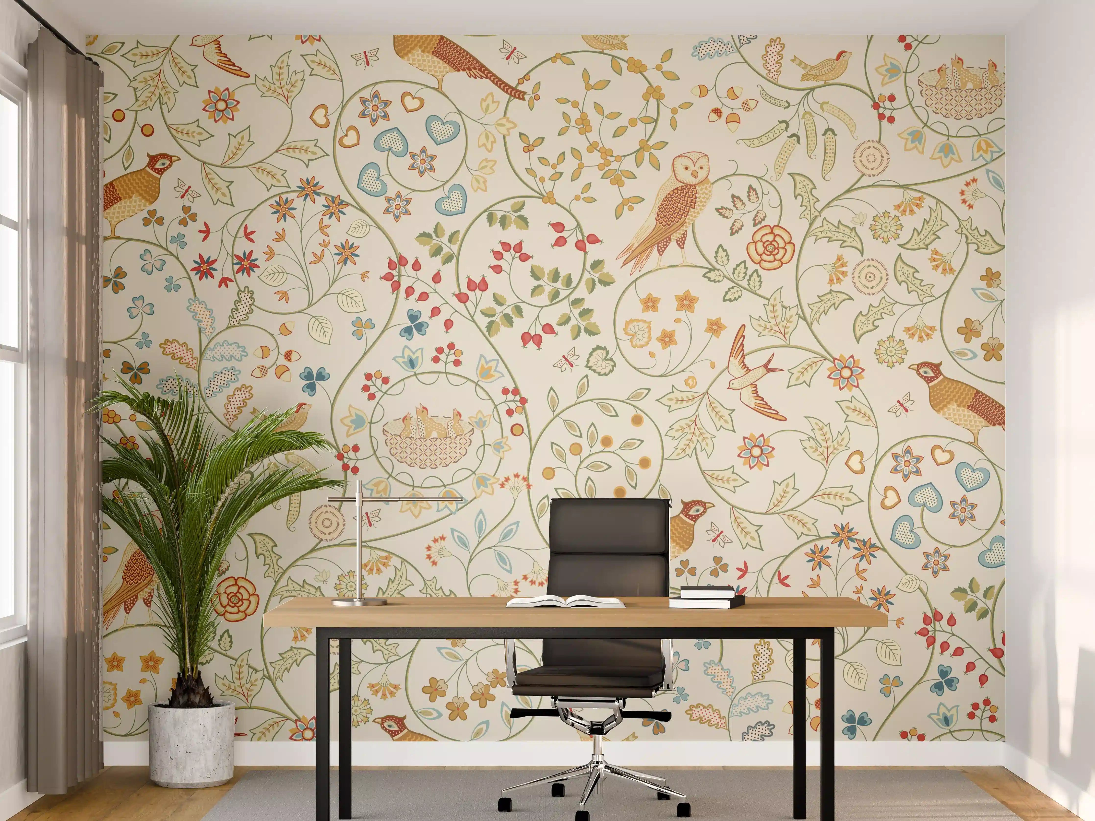 Büro Wandgestaltung - Vintage Bloom Blumenmuster Beige