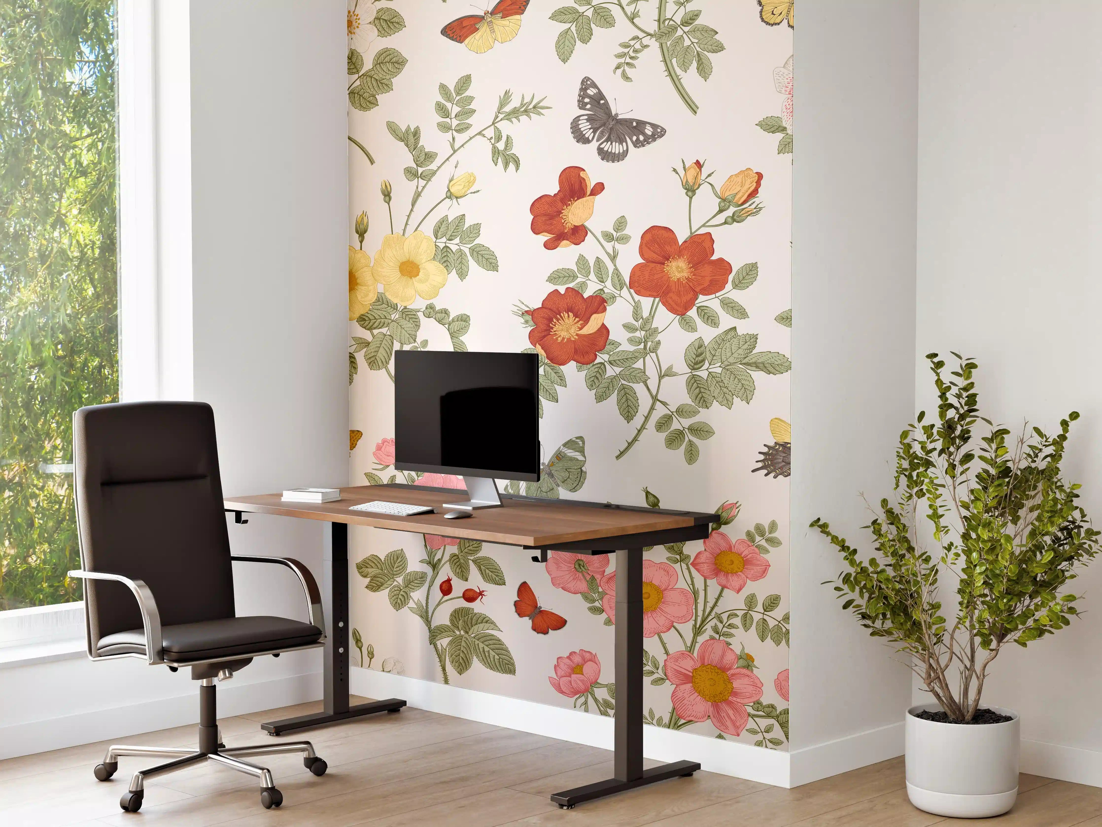 Büro Wandgestaltung - Vintage Bloom Blumenmuster Rosa-Beige