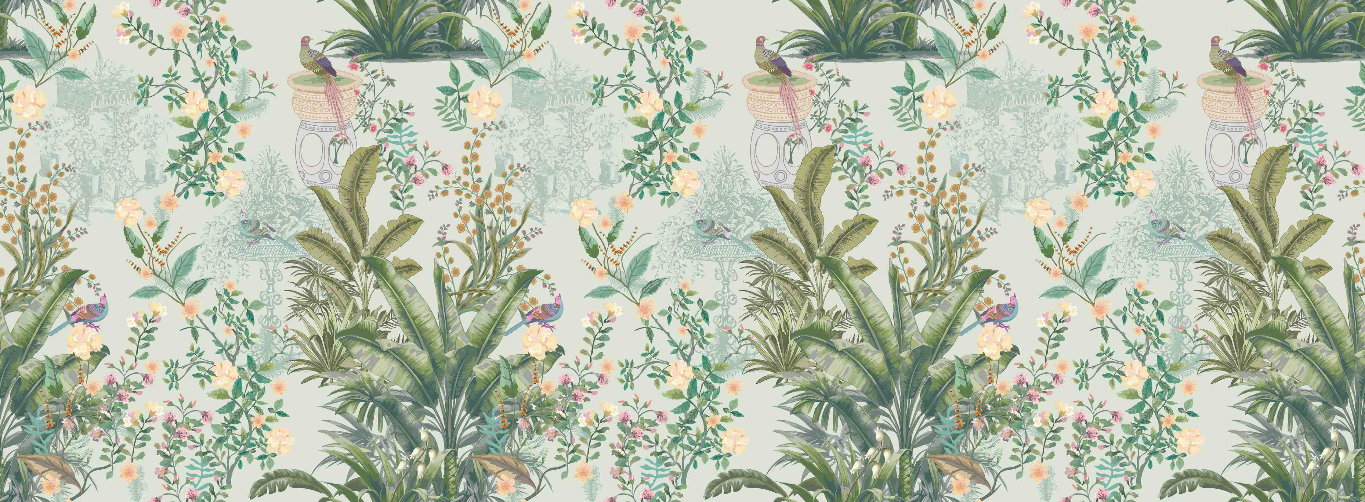 Büro Wandgestaltung-Vintage Bloom Grünes Refugium