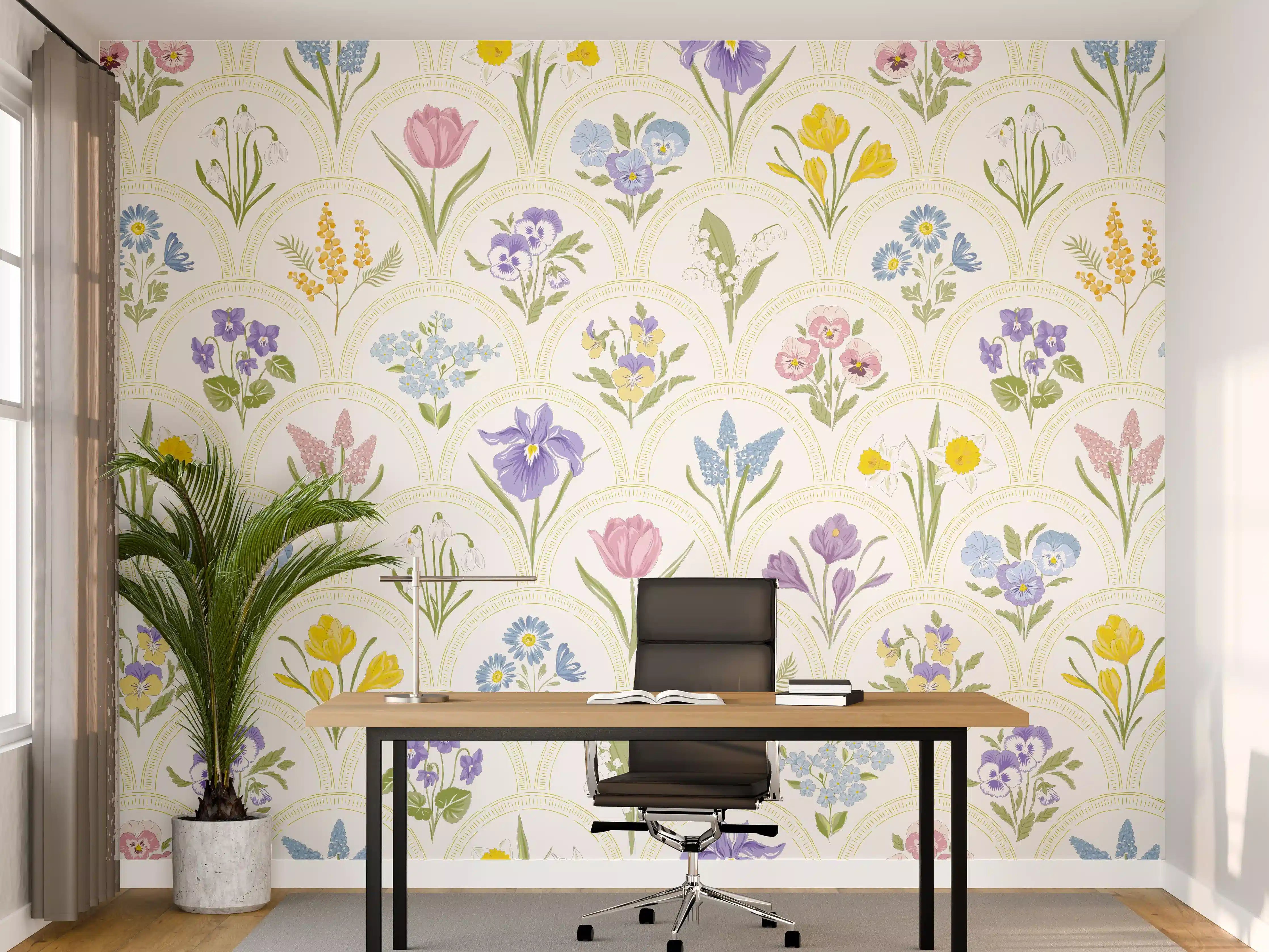 Büro Wandgestaltung - Vintage Bloom Pastell-Blumentapete