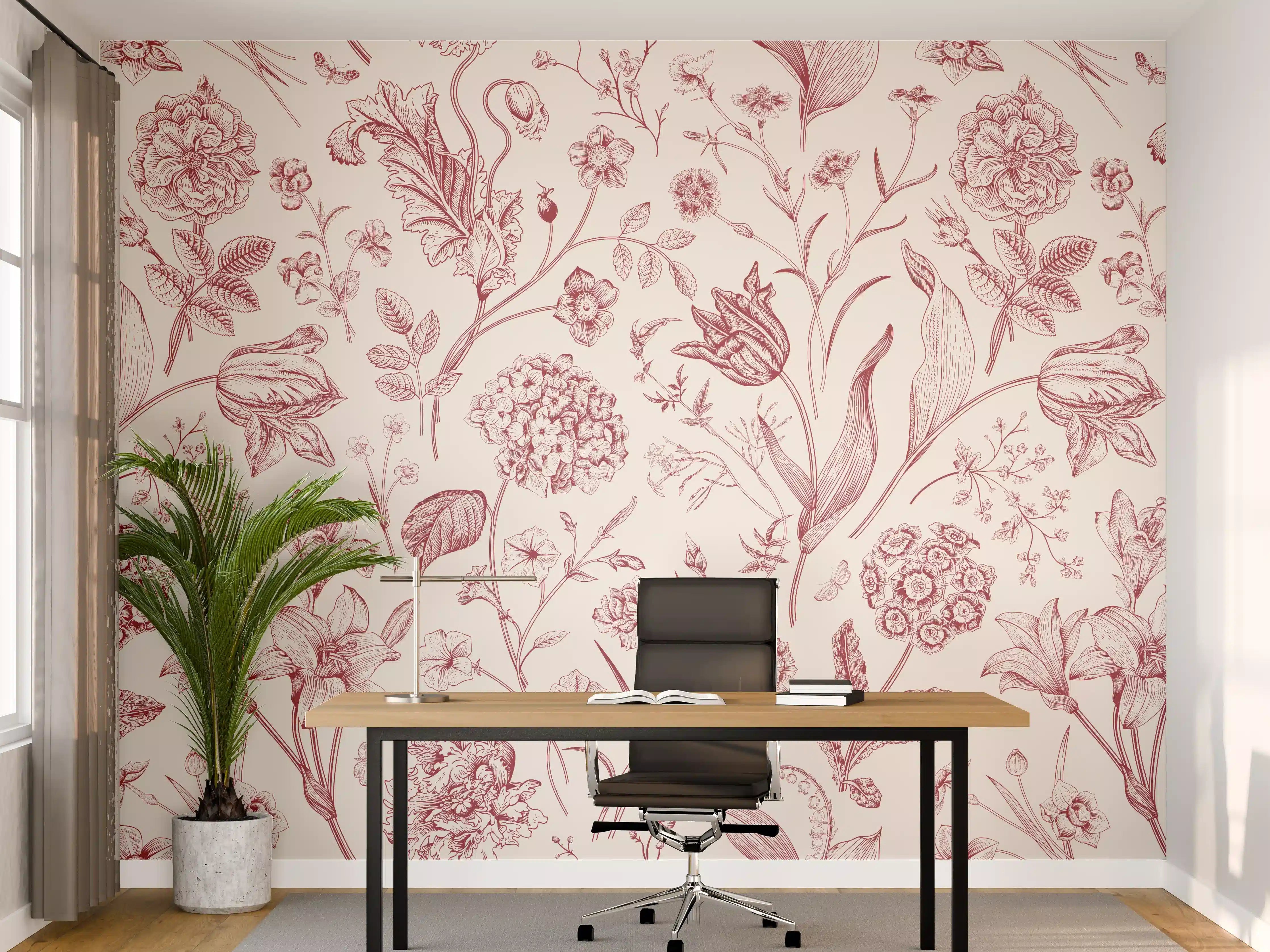 Büro Wandgestaltung - Vintage Bloom Rosa-Muster