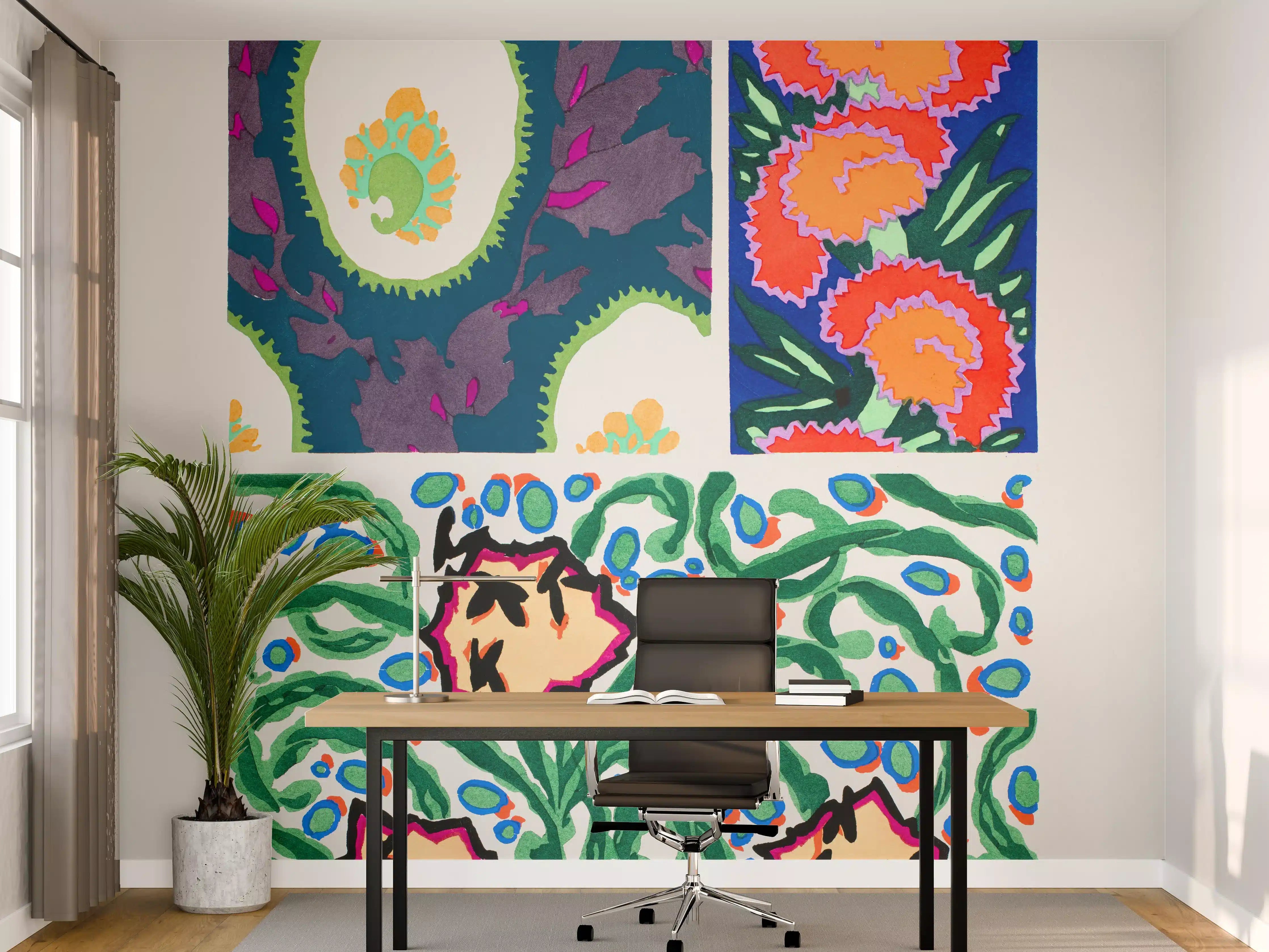 Büro Wandgestaltung - Vintage Blüten Kunst Poster